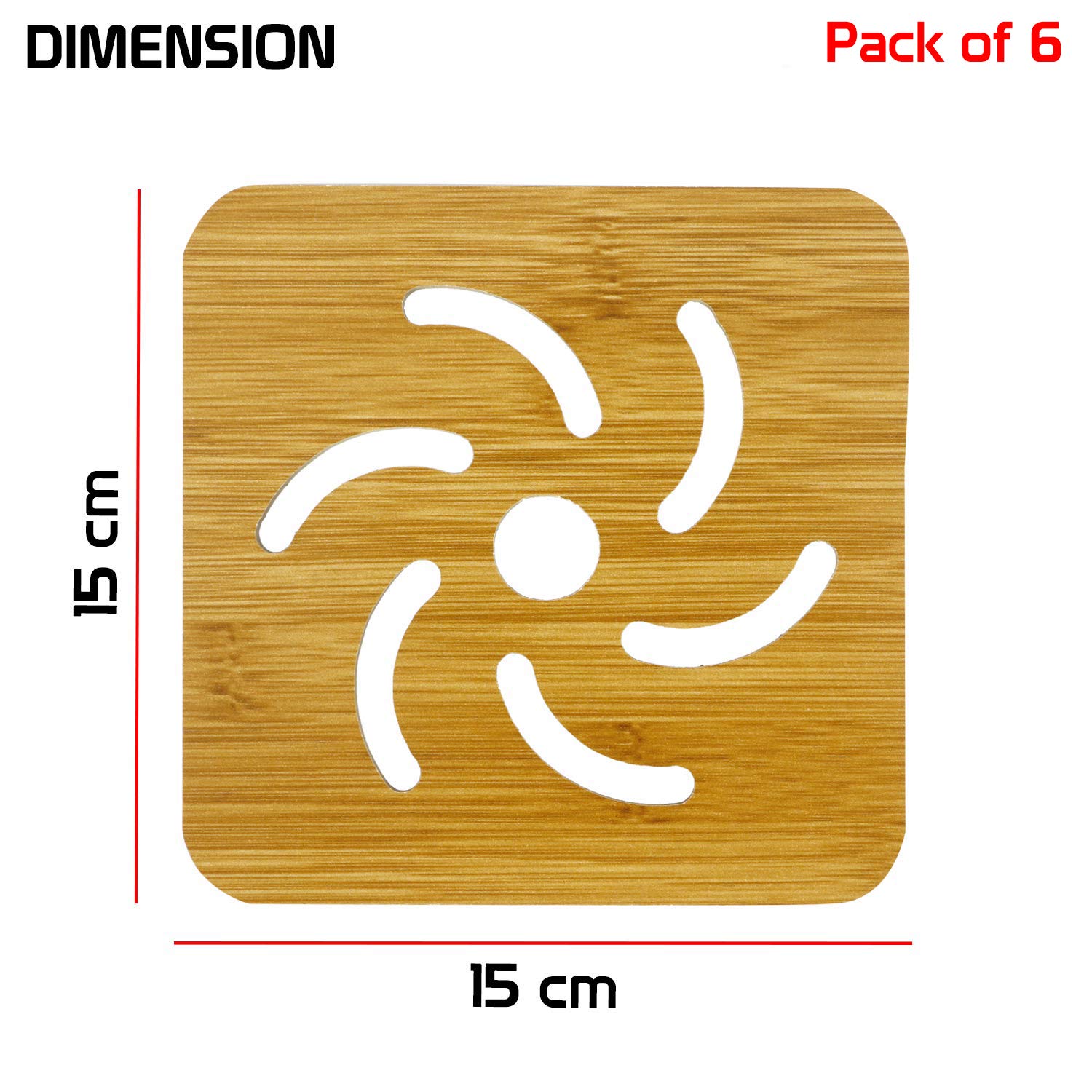 HOKIPO® Eco-Friendly Bamboo Wooden Coasters for Home Pan Pot Holder for Dining Table Heat Pad for Kitchen - Pack of 6 (AR2919*6) 2