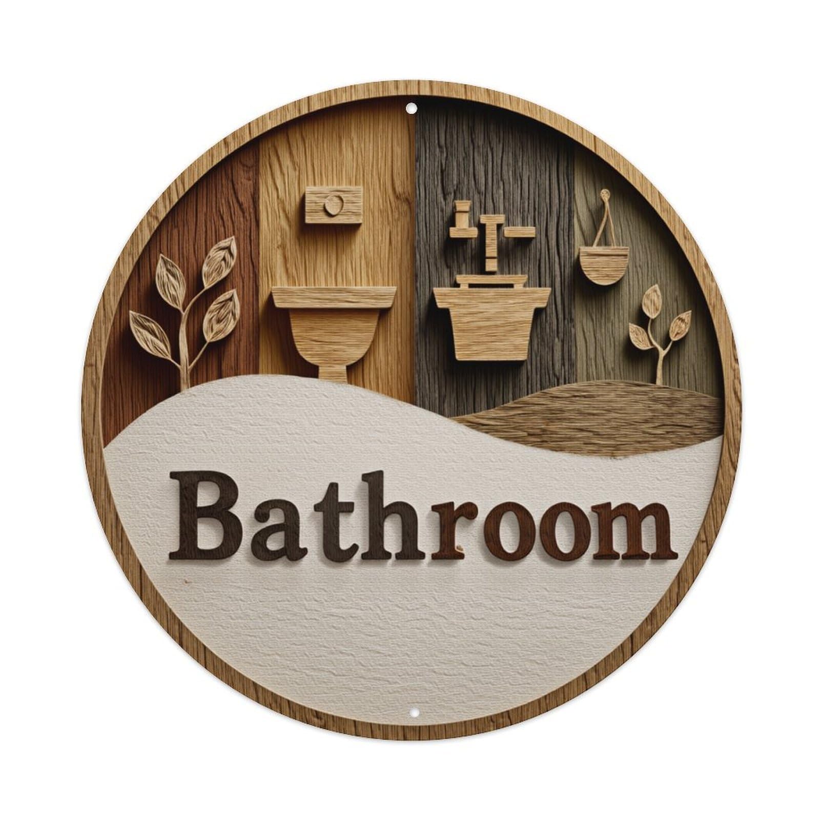 Bathroom Sign With Carved Icons Round Tin Sign Retro Metal Sign for Cafe Bar Pub Home Game Room Gym Club Wall Decoration Vintage Metal Poster 8x8 Inch