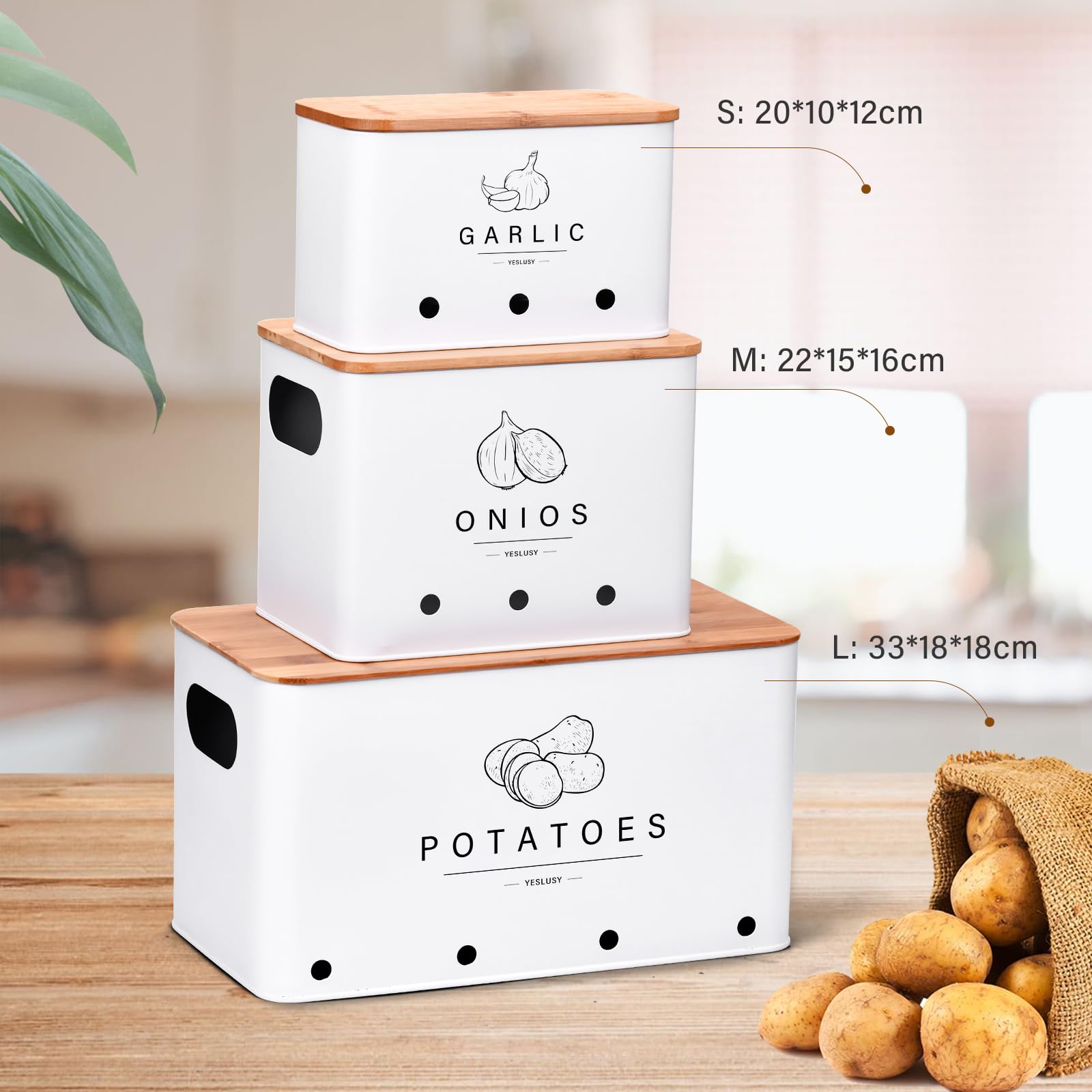 Rangement Pomme De Terre Set De 3 Boîtes De Rangement Pour Pommes De Terre,  Oignons Et Ail - Ventilation Optimale - Design Blanc Moderne Boite  Ventilation Cuisine, image size:1600x1600