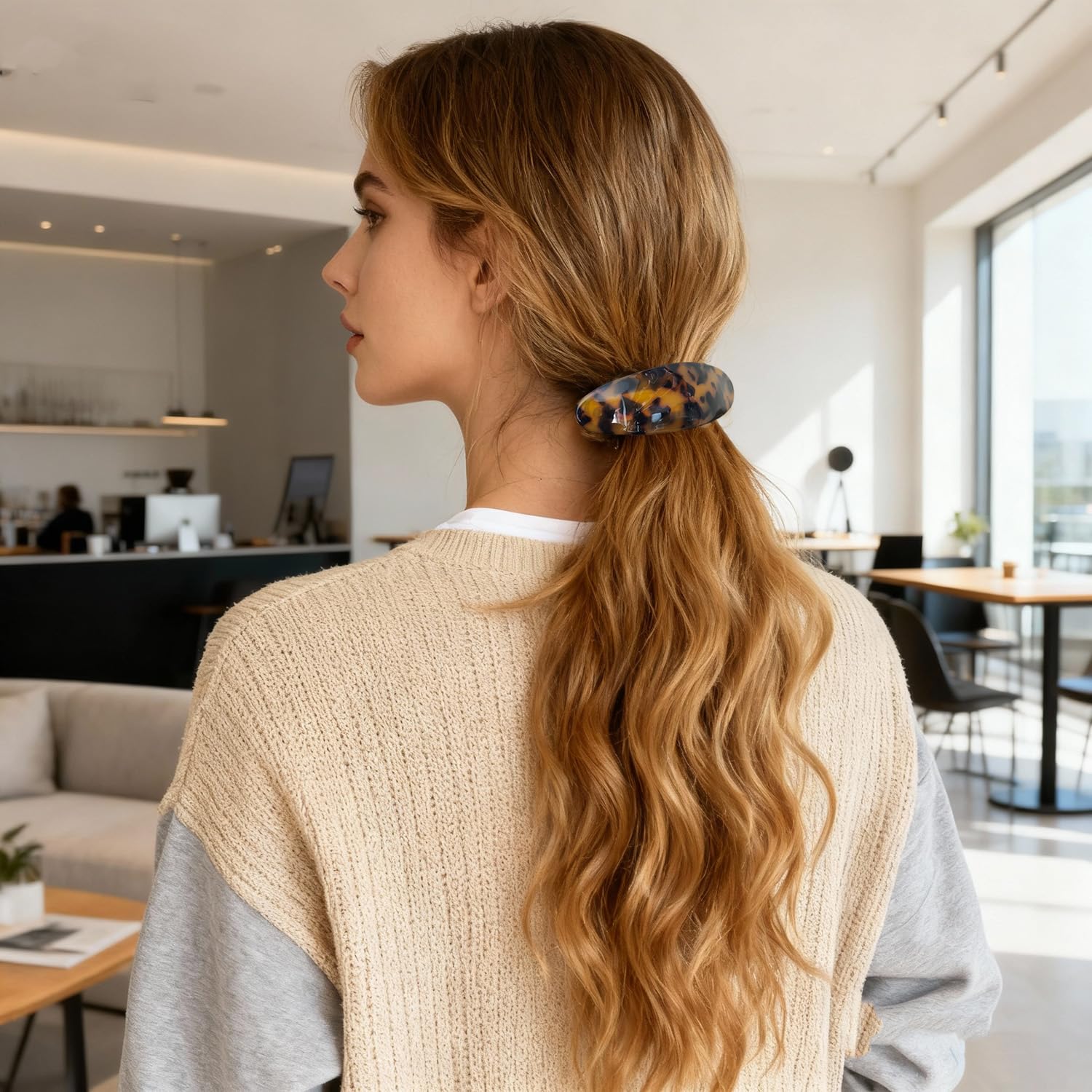 Hair Barrette for Women Large Vintage Acetate Oval Tortoise Not Easy to Break French Hair Clips for Thick Hair, 3 Pack