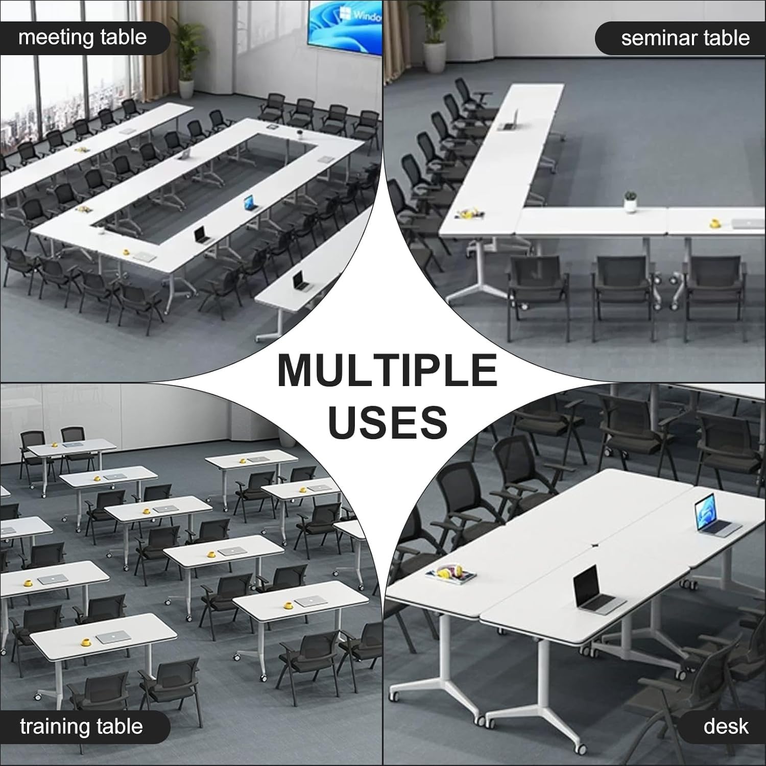 Großer mobiler Konferenzraumtisch mit Rollfunktion, moderner langer klappbarer Seminartisch für Arbeitszimmer und Arbeitstreffen, 1,8 m