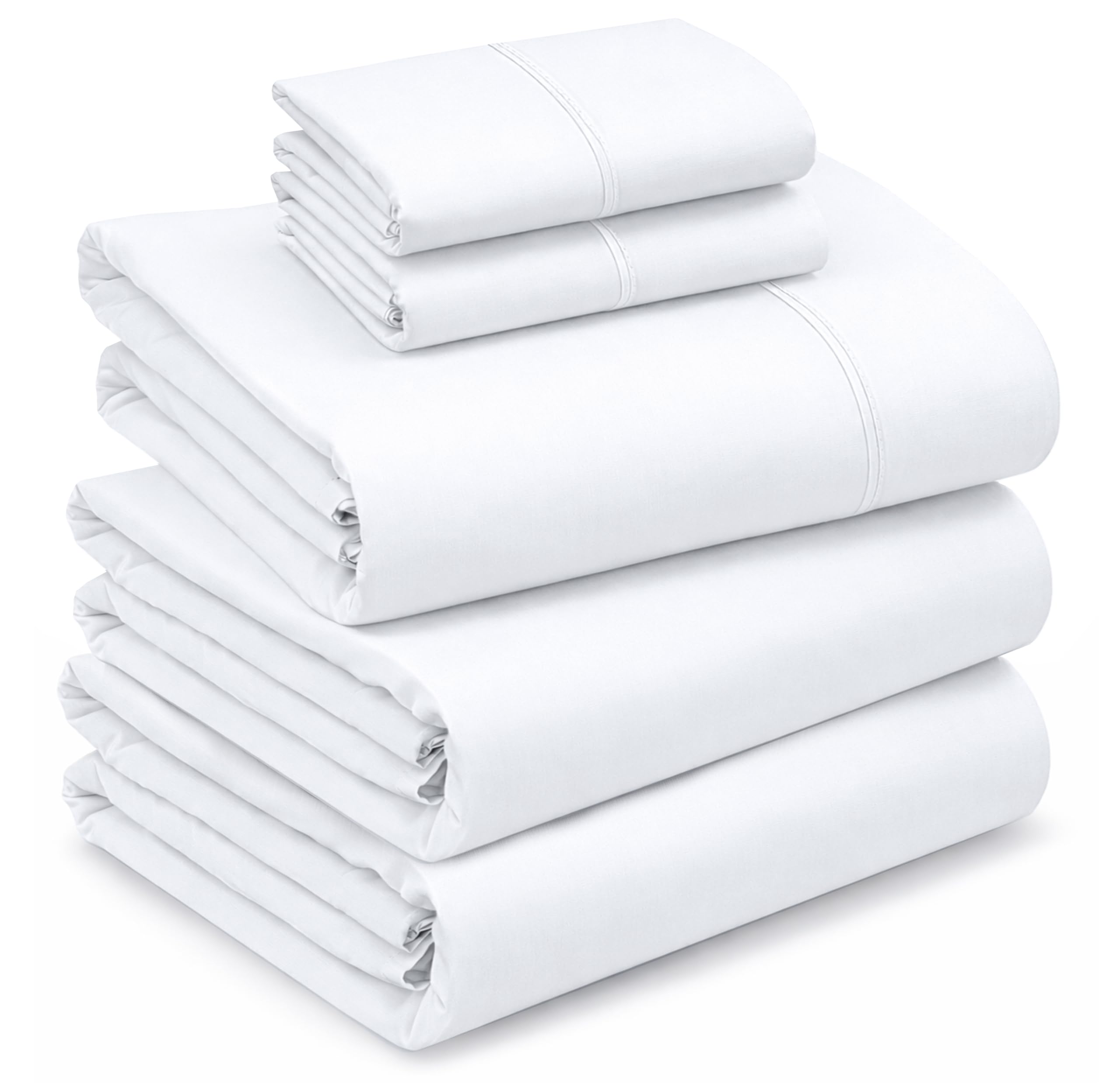 RUVANTI 100% Cotton Split King Sheets, Percale Sheet Set, Bright White