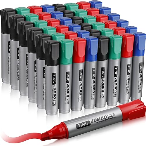 Cholemy Juego de 48 marcadores permanentes jumbo, marcadores de póster, marcadores permanentes grandes, punta de cincel, tamaño King, colores