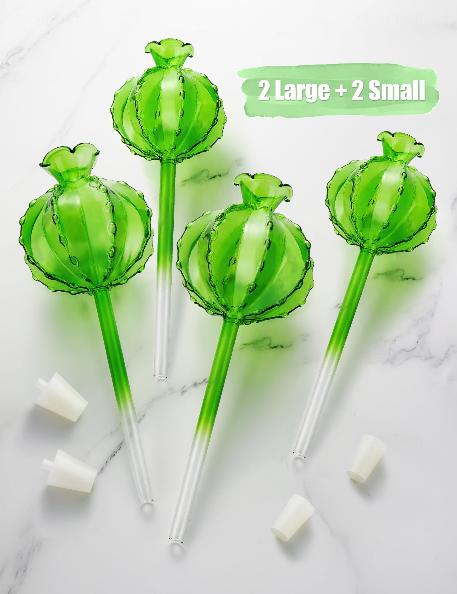 NiHome Confezione da 4 globi di irrigazione per piante in vetro, per piante in vaso, in vetro verde, per cactus, sistema di irrigazione automatico, mini sistema di irrigazione automatico, confezione