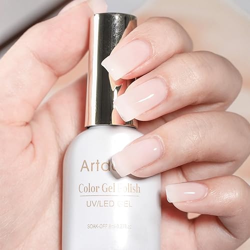Miniatura 3 de Artdone Esmalte de uñas de gel, esmalte de gel transparente de gelatina blanca nude rosa, 0.27 onzas líquidas, color translúcido para arte de uñas,