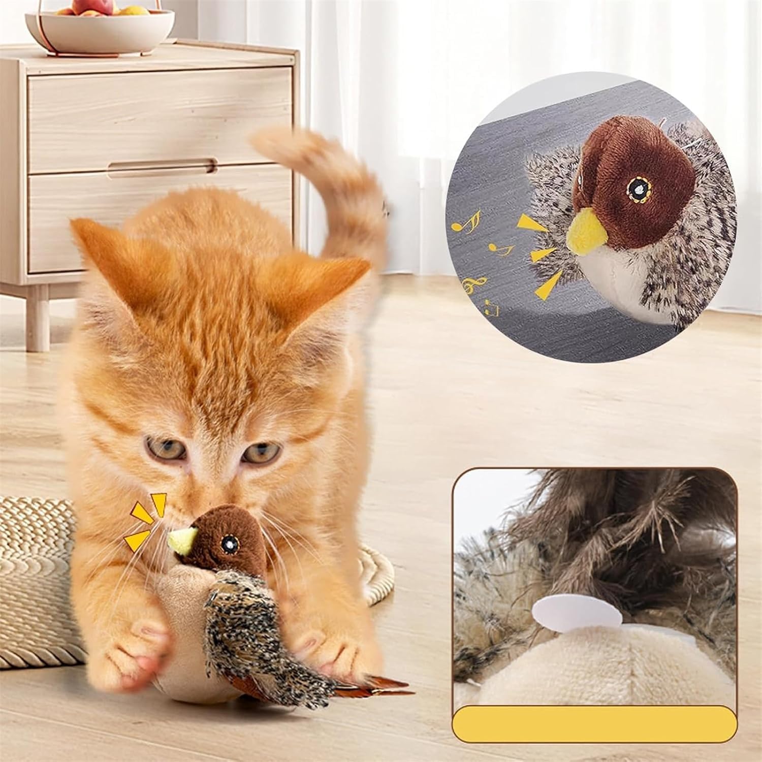 Juguete para gatos de pájaro volador, juguete de gato que chirría, alas aleteando, juguete de gato de pájaro simulado, juguete de gato de pájaro aleteando, juguete para gatos de interior