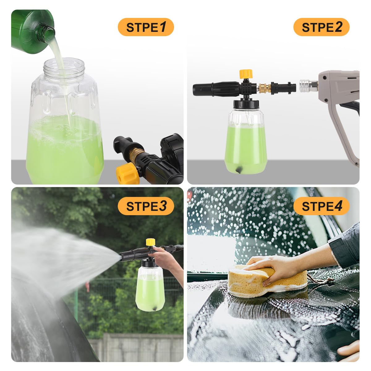 Pistola per schiuma per lavaggio auto, per applicazione idropulitrice, flacone da 1 litro con ugello regolabile per idropulitrice Karcher serie K K2 K3 K4 K5 K6 K7