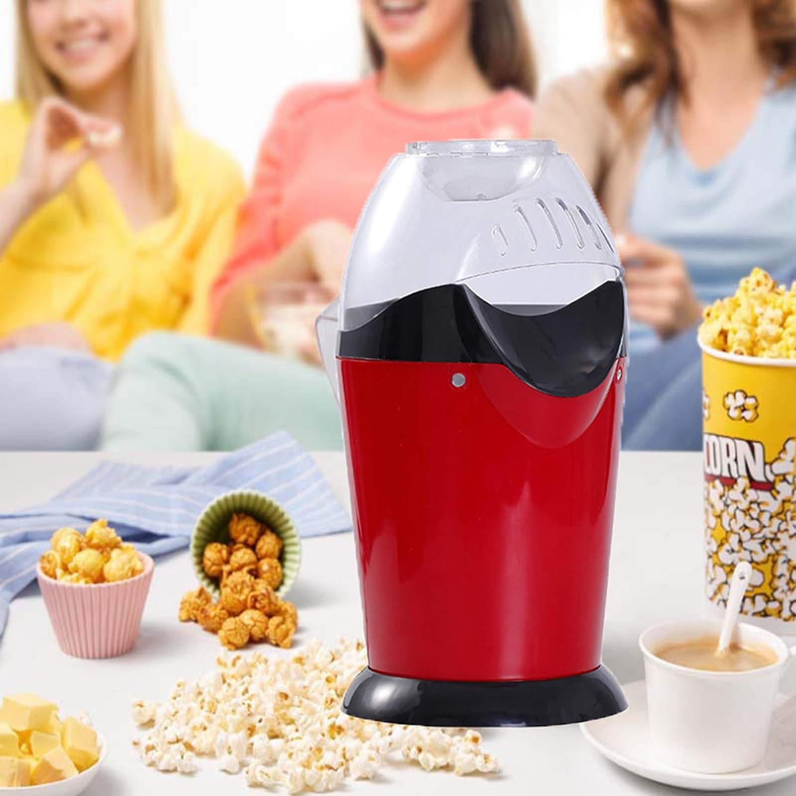 CUSMA Macchina per Popcorn Ad Aria Calda, Macchina per Popcorn Elettrica Senza Olio da 1200 W con Misurino da 60 G E Coperchio Superiore, per Casa, Carnevale E Feste