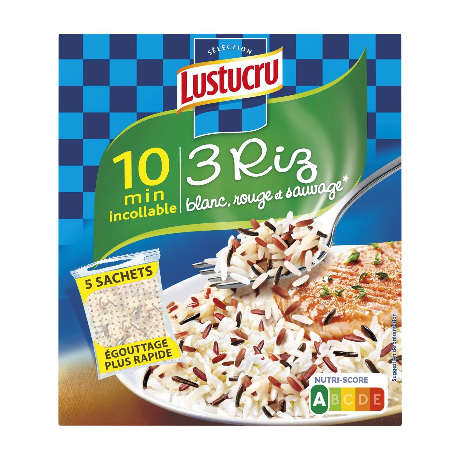 LUSTUCRU - Riz Long Assortiment de Riz Blanc Rouge et Sauvage - Mélange de 3 Riz pour Varier les Plaisirs · Sachet Cuisson Zéro Vaisselle - la boite de 5 sachets de 90g - 450g - Le Lot De 4