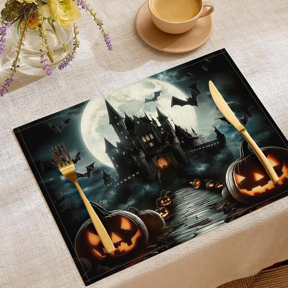 Sets de table gothiques pleine lune lot de 8 de 30x45 cm lavables pour votre décoration de cuisine