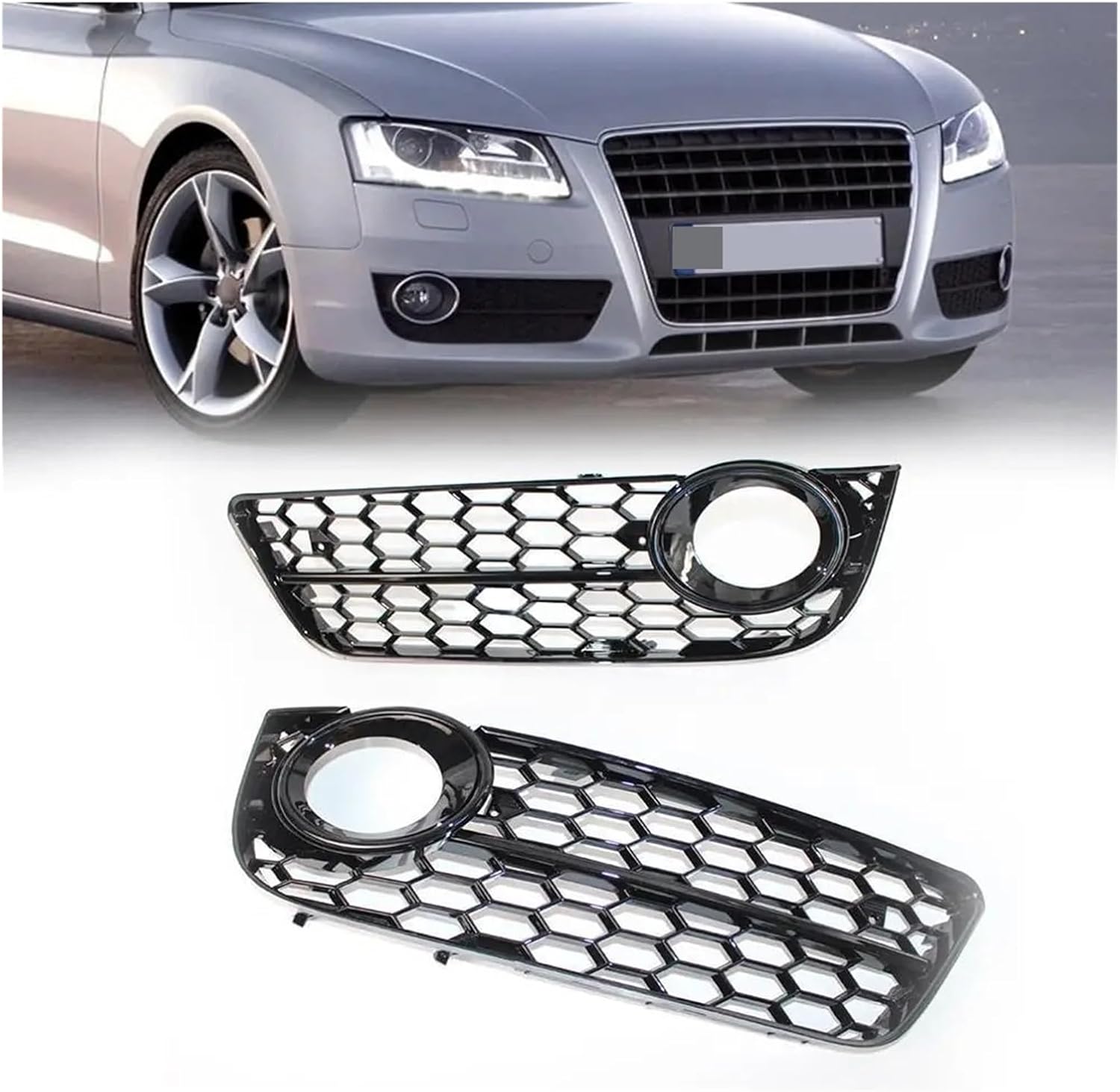 Front Bumper Honeycomb Mesh Grill 8T0807682 8T0807681 Car Front Bumper Grille Fit For Audi A5 Coupe/Sportback 2008 2009 2010 2011 Fog Light Grille