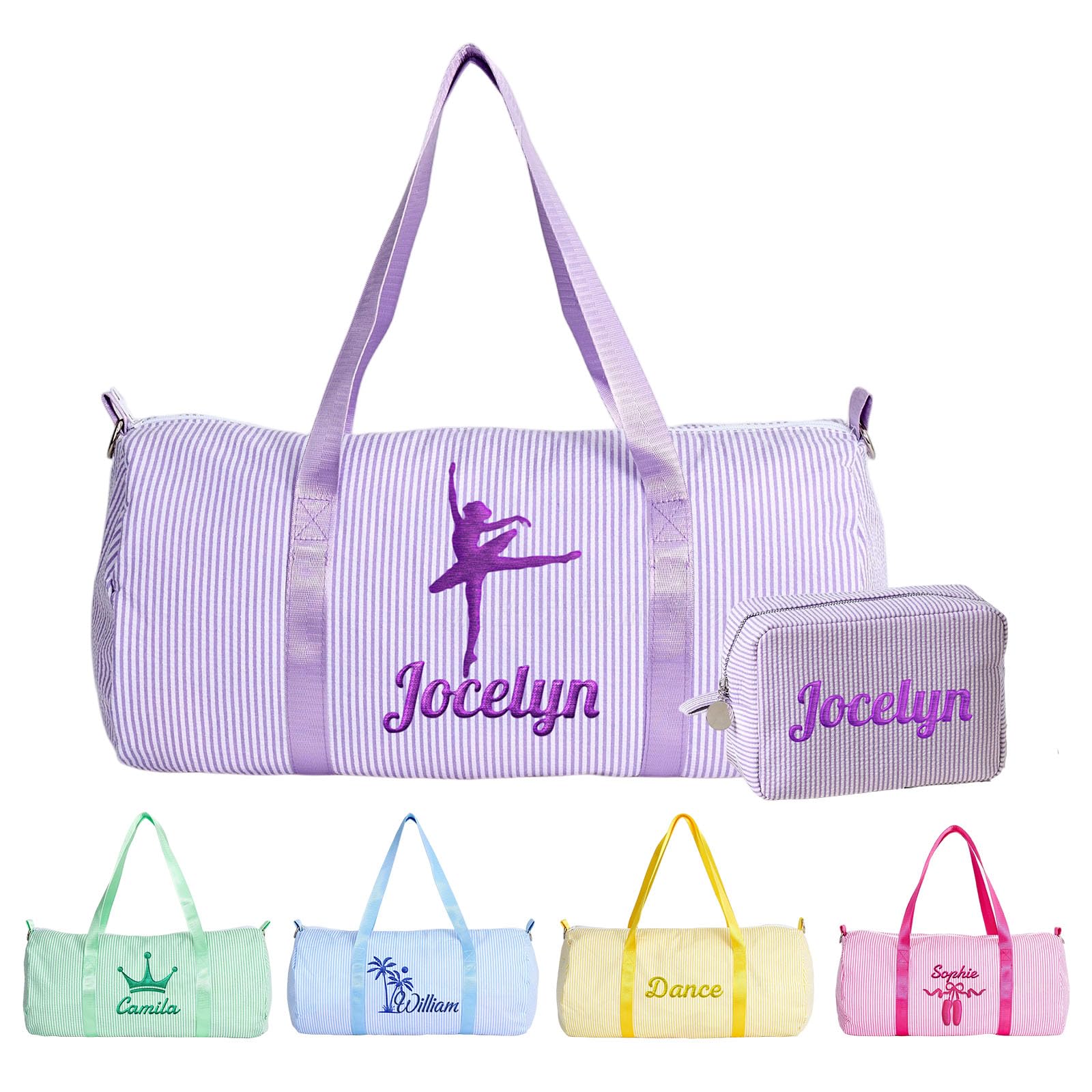 Personalised Toddler Dance Duffle Bag with Embroidered Name Custom Travel Bag Customized Ballet Weekend Gym Camping Overnight Bag (Purple)