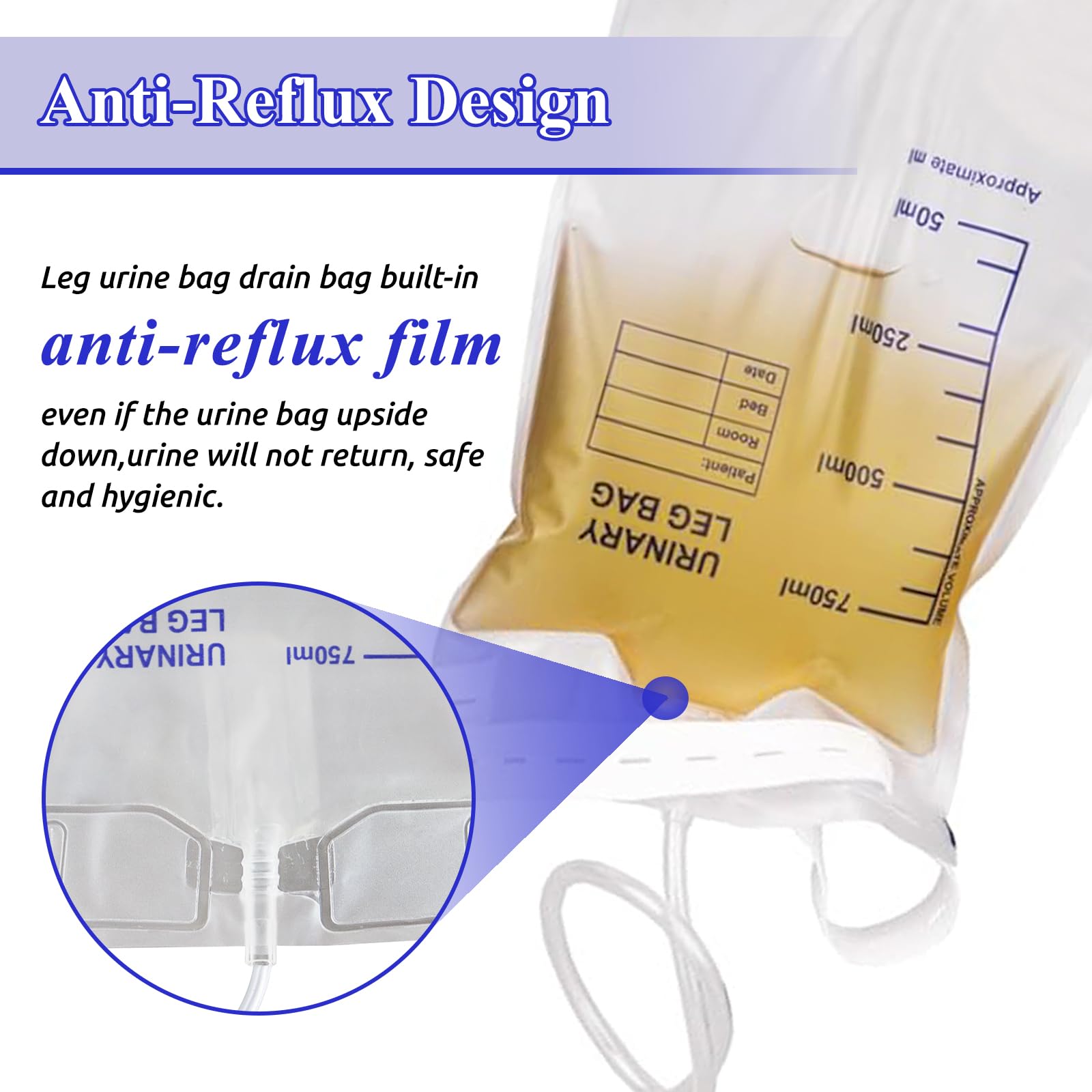 10pcs Bolsas de Orina para Pierna 750ml, Bolsas de Drenaje Orina con Película Antirreflujo, Bolsa de Recogida de Orina, Bolsa de Drenaje con Válvula, Drenaje y Correas de Tela