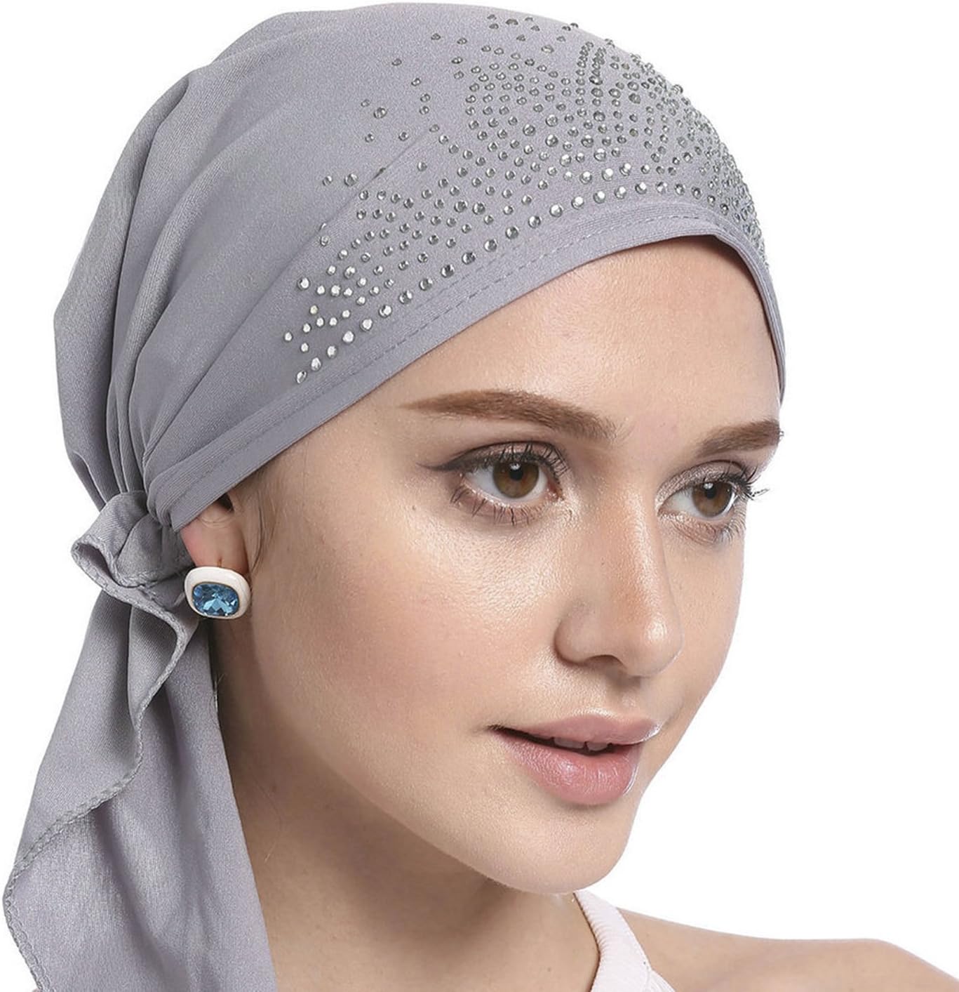 Woman's Chemo Hat Crystal Pleated Stretchy Turban Cap Beanie Bandana Skull Cap Ethnic Head Wrap Hat Headscarf for Cancer Patients,Alopecia Hair Loss