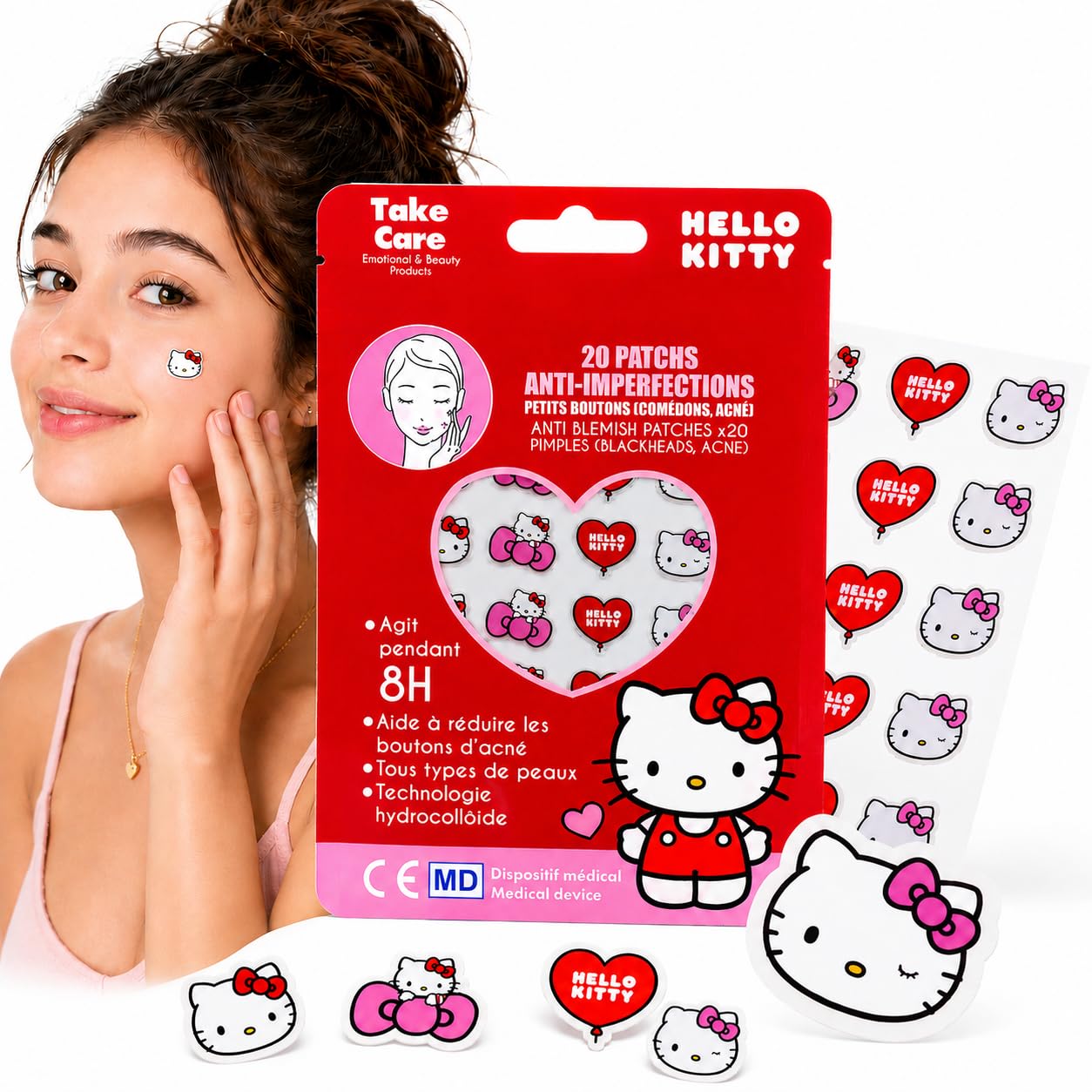 Hello Kitty Patch Bouton 20 pcs – Patch Anti Bouton Hydrocolloïde – Patch Acné Visage Jour Nuit – Pimple Patch Absorbe Sébum Point Noir Nez – Design Cute Adolescents Adultes