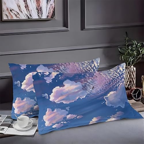 Miniatura 2 de Sky King Duvet Cover Clouds Print King Bedding Set Soft Microfiber Comforter Cover and 2 Pillow Shams 20"X36", Bed Set Duvet Covers with Zipper for
