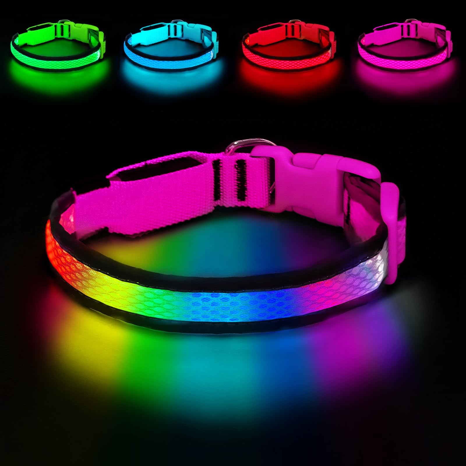 LZGOPE LED Dog Collar, Light Up Dog Collar USB Rechargeable(Small,Pink)