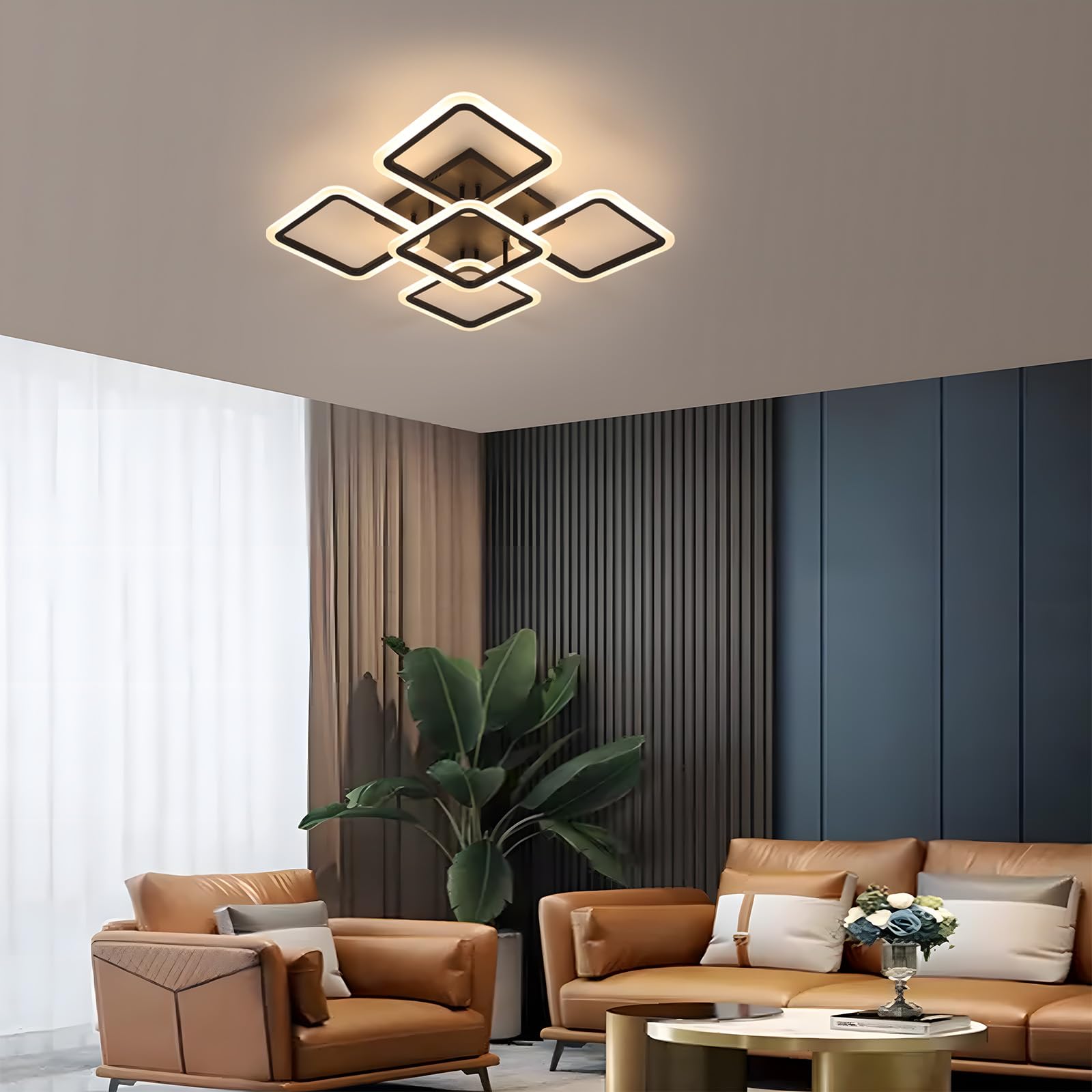 Comely Plafoniera LED Dimmerabile Nero 57W con Telecomando 3000K-6500K | Quadrato 6400LM Lampadario Soffitto Moderna per Soggiorno Camera da Letto Cucina