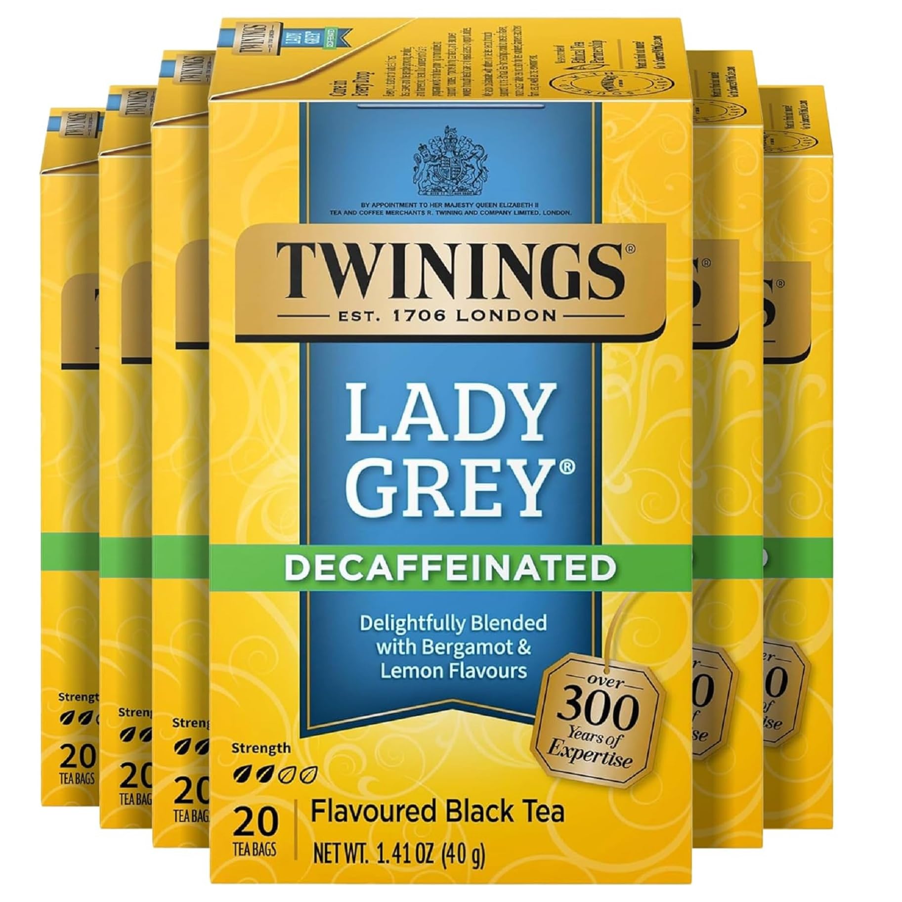 Twinings Decaffeinated Lady Grey Black Tea Individually Wrapped Bags, 20 Count (Pack of 6), Orange Peel & Lemon Peel, Enjoy Hot or Iced, 120 Teabags