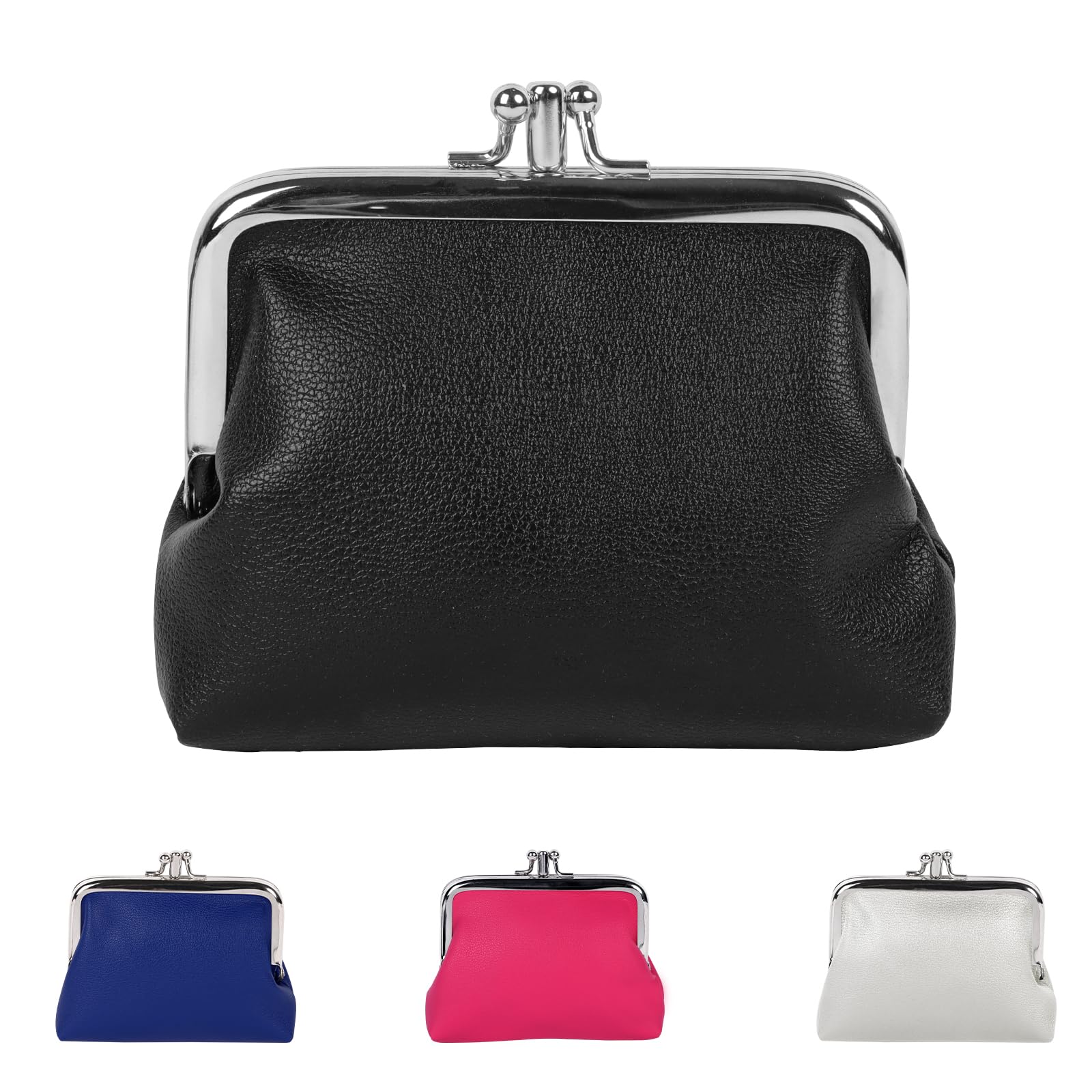 NiCoLa Women Small Clip Coin Purse - Clasp Kiss Lock Wallet PU