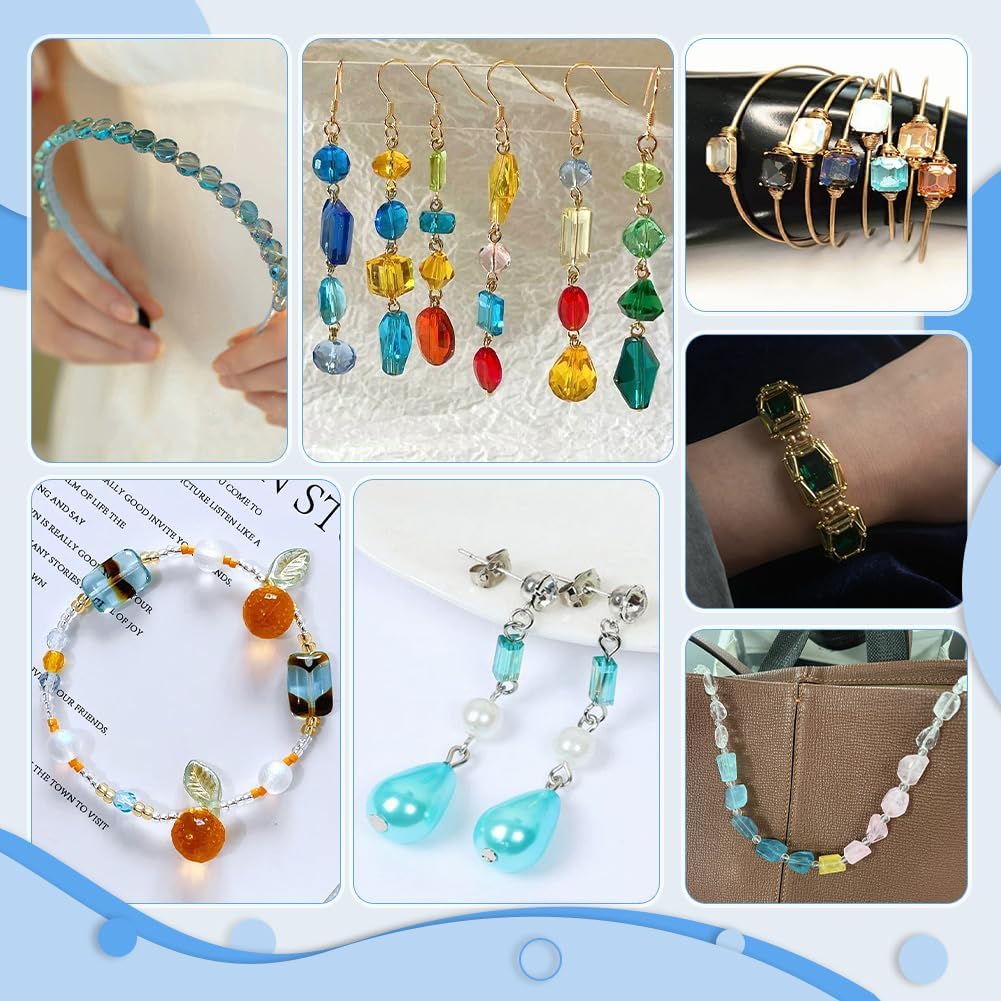 PH PandaHall 120pcs 8 Colors Faceted Glass Beads, 14x10mm Iridescence Flat Beads Rectangle Crystal Bead Large Loose Craft Spacer Bead for DIY Jewelry Bracelet Necklace Earring Keychain Making Crafts - Image 6