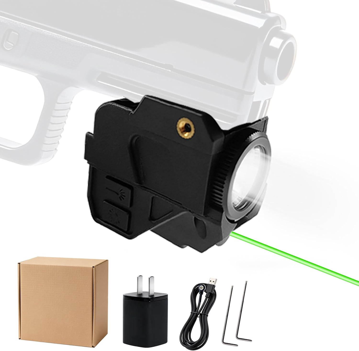 800 Lumens Adjustable Pistol Light Laser Combo,Strobe Function Red Laser and Tactical Light Fits for Guns with 20mm Picatinny Rail Strobe & Magnetic USB Charging (Green)