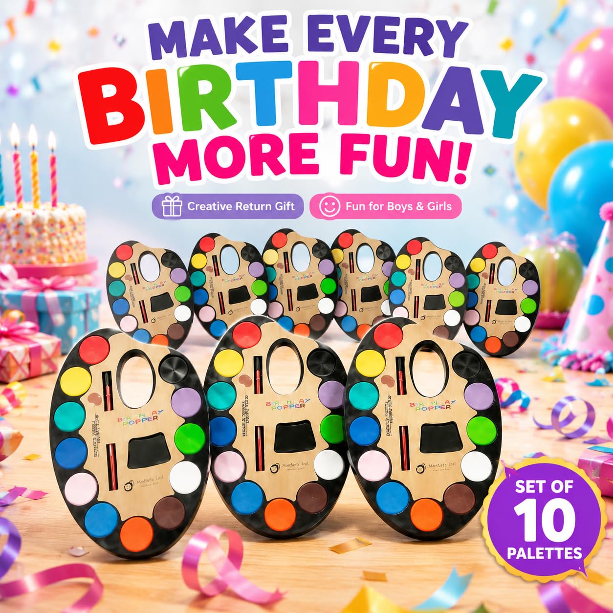 MONKEYTAIL Birthday Return Gift for Kids, 10 Pcs Water Colour Sets with Artist Paint Brush | Washable Painting & Art Craft Kit for Boys & Girls | Party Favors & Goodie Bag Fillers 3