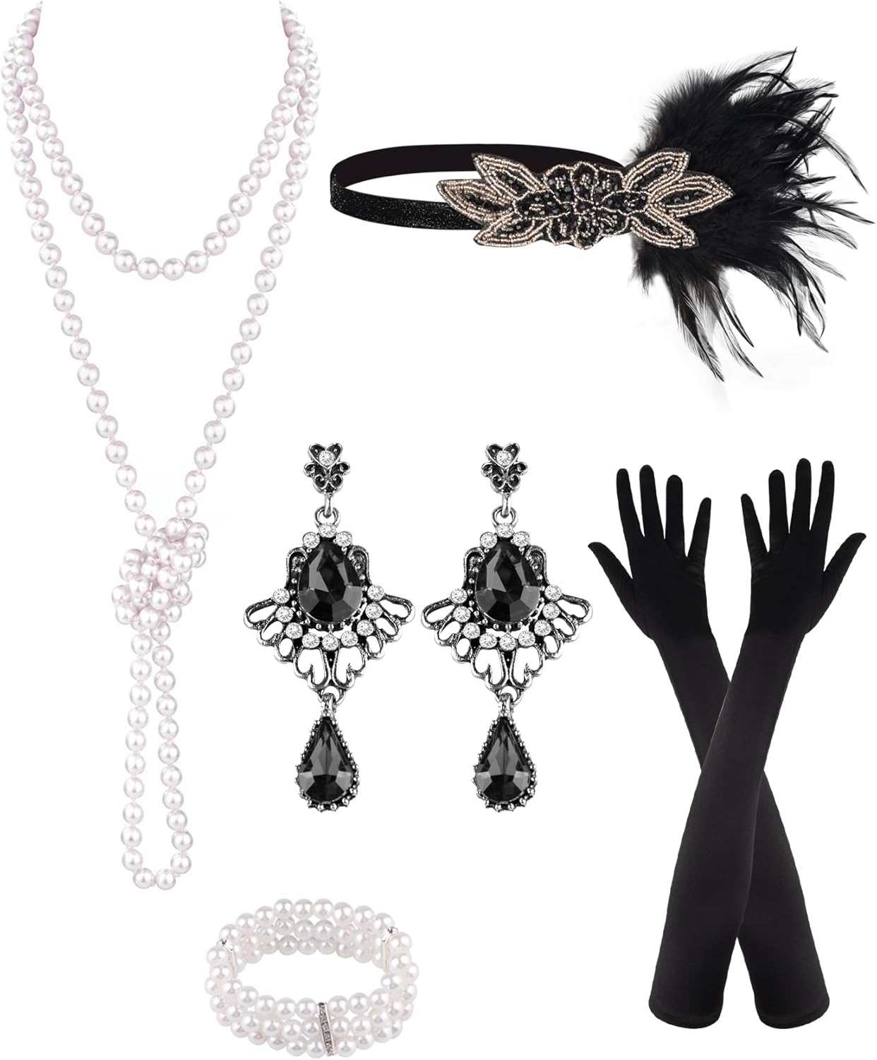 PLULON 6 Pcs 1920s Flapper Great Gatsby Accessories for Women 1920S Women Flapper Accessory Fashion Roaring 20s Costume