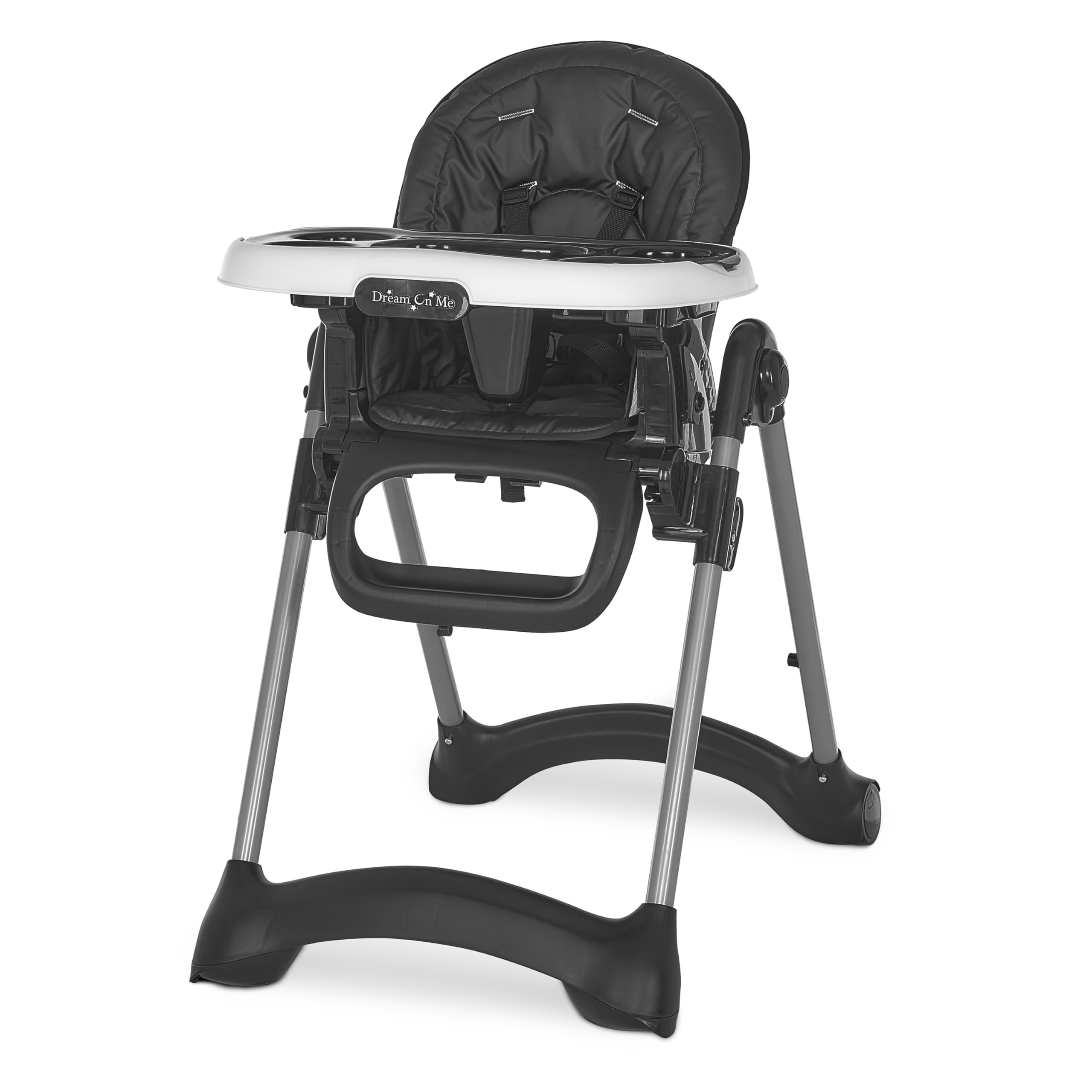 Dream On MeSolid Times High Chair for Babies and Toddlers in Black, Multiple Recline and Height Positions, Lightweight Portable Baby High Chair, 5 point Safety Harness, Easy to Clean Surface