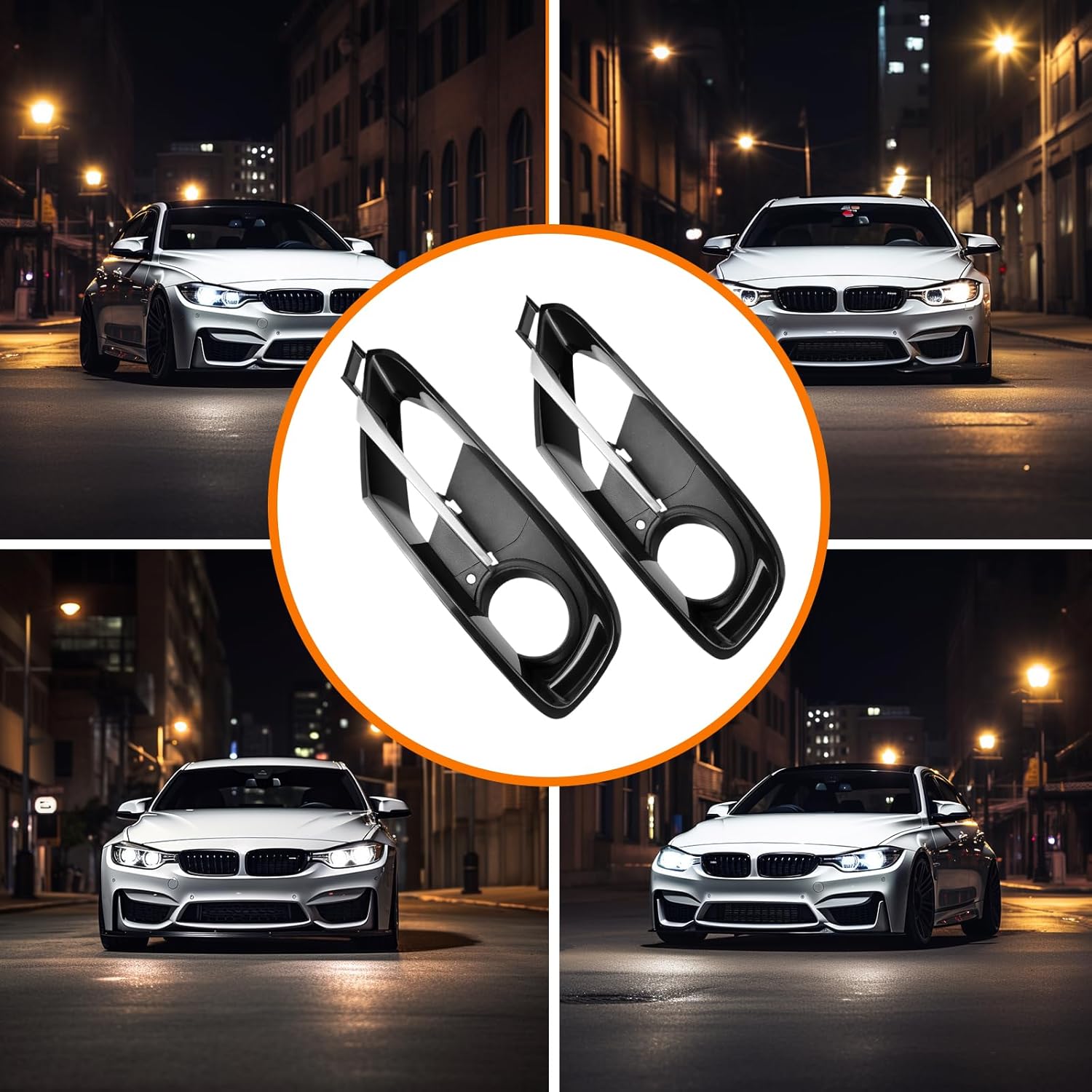 Front Bumper Fog Light Grille Compataible With 2012 2013 2014 2015 BMW 3 Series F30 F31 320i 328i 328d 335i x Grille Covers Trim.Replace 51117300739 51117300740 BM1047127