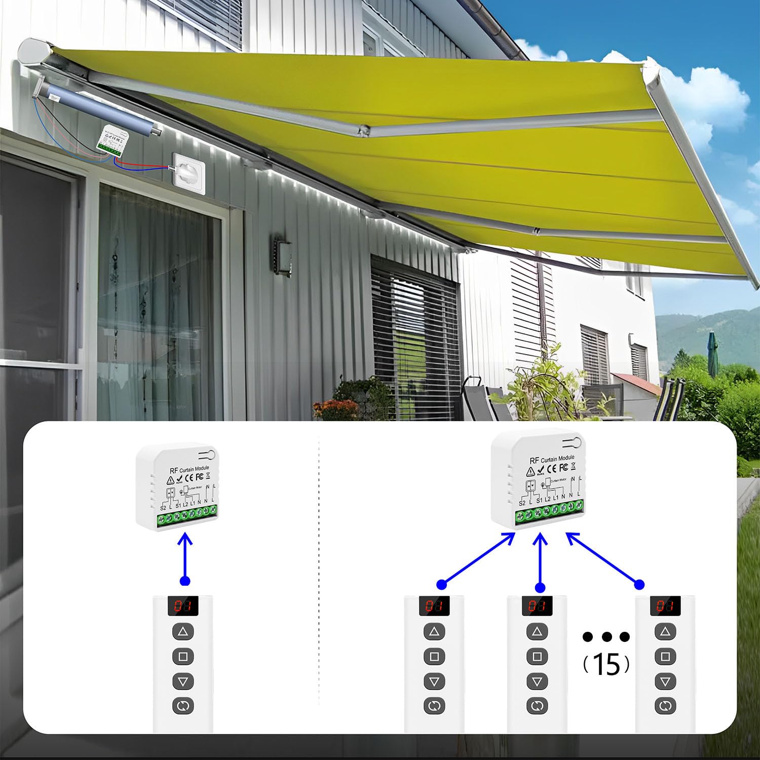 Draadloze Rolluikmodule-schakelaar Voor Afstandsbediening Van Rolluiken En Jaloezieen 300 W 220 V230 V Bereik 100 M