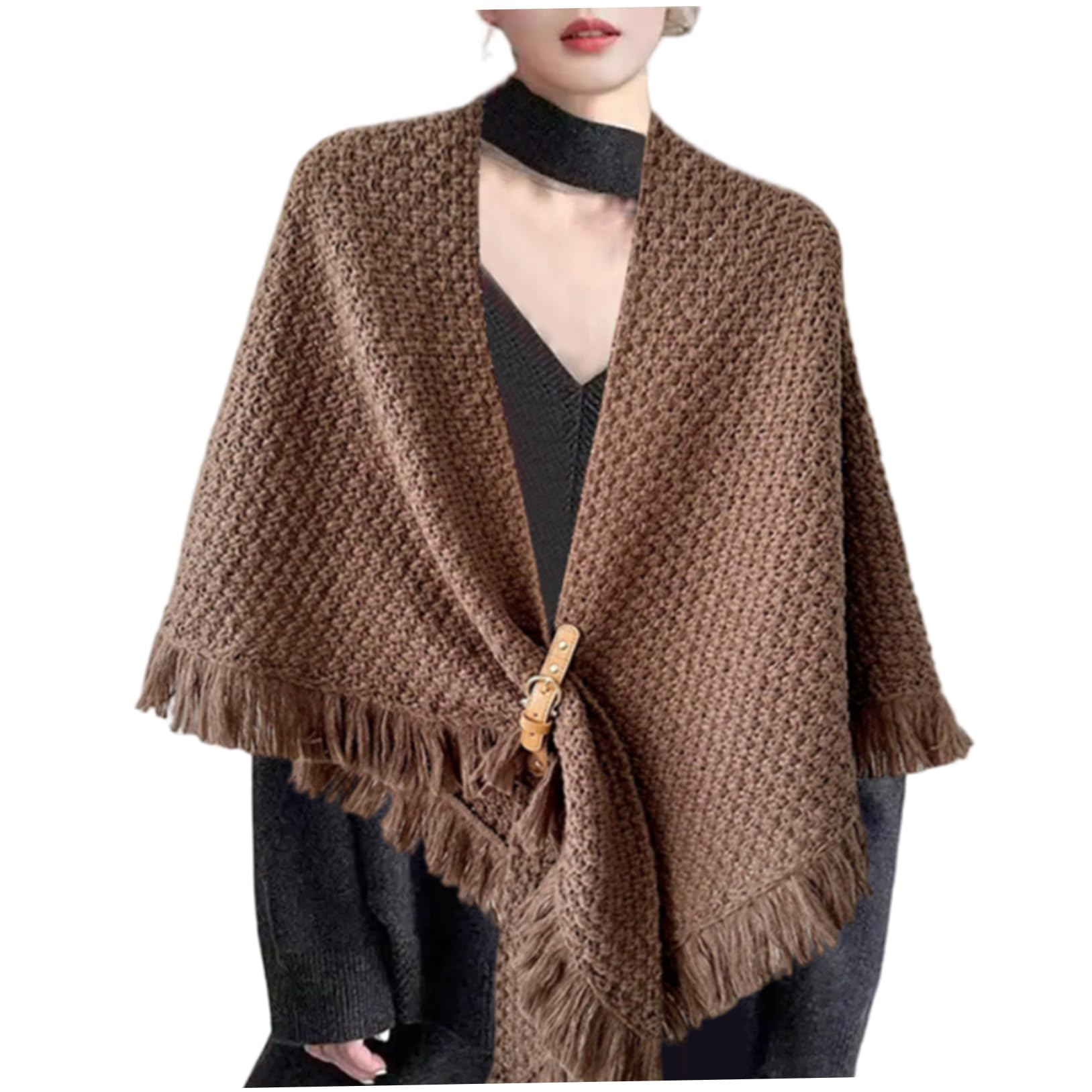 Chal para mujer Pashmina de ganchillo con hebilla Borlas de caramelo Suéter Mantón Bufanda triangular cálida para otoño invierno, para mujer