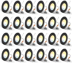 Amico 24 Pack 5/6 inch LED Recessed Lighting, Retrofit Can Lights, Black