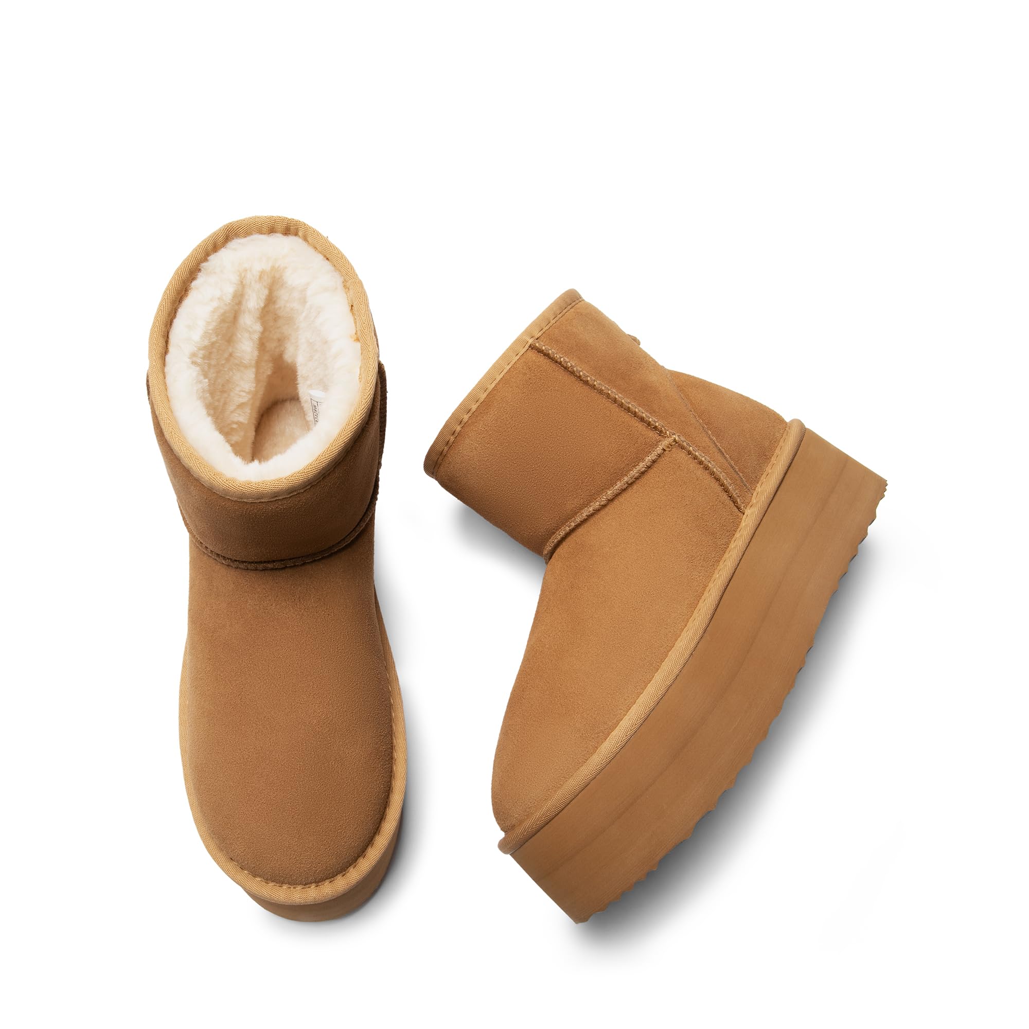 DREAM PAIRS Botas Clásicas de Plataforma de Ante Genuino para Mujeres Impermeables Fuzzy Botas de Invierno de Tobillo para Nieve con Lazos Forro de Piel Sintética