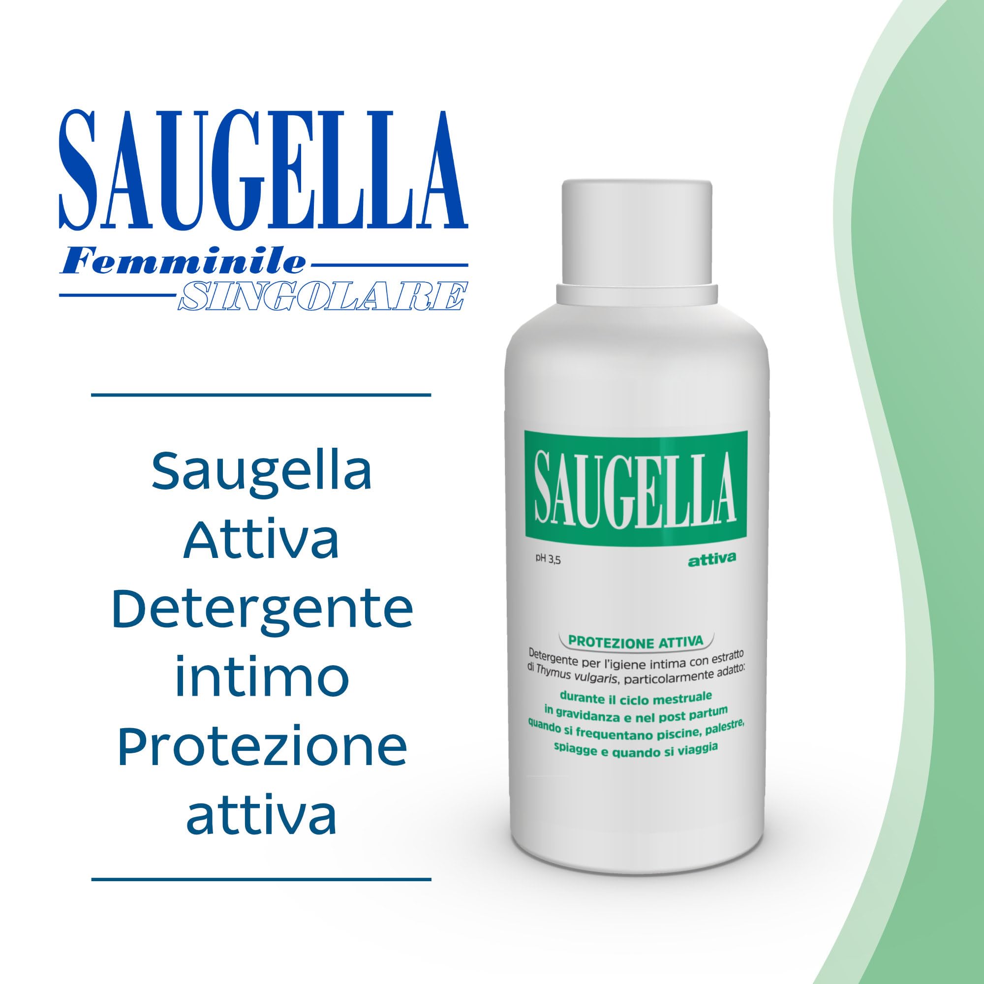 Saugella Attiva, Detergente Intimo Antibatterico, pH 3.5, con Estratto di Timo, Adatto Post Parto, in Gravidanza e Durante il Ciclo Mestruale, 750 ml