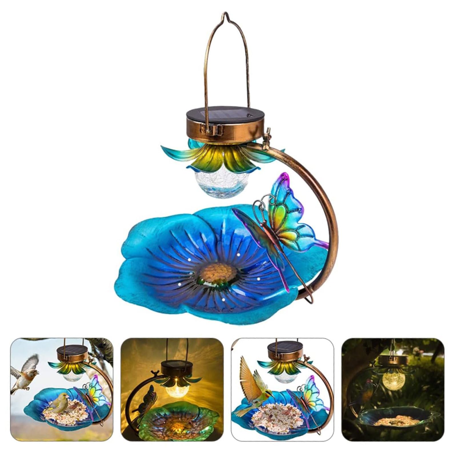 Comederos Comederos solares para pájaros en el exterior, comedero creativo para pájaros salvajes, bola craquelada, colgante de luz, comedero para pájaros, regalo Ideal para los amantes de las aves