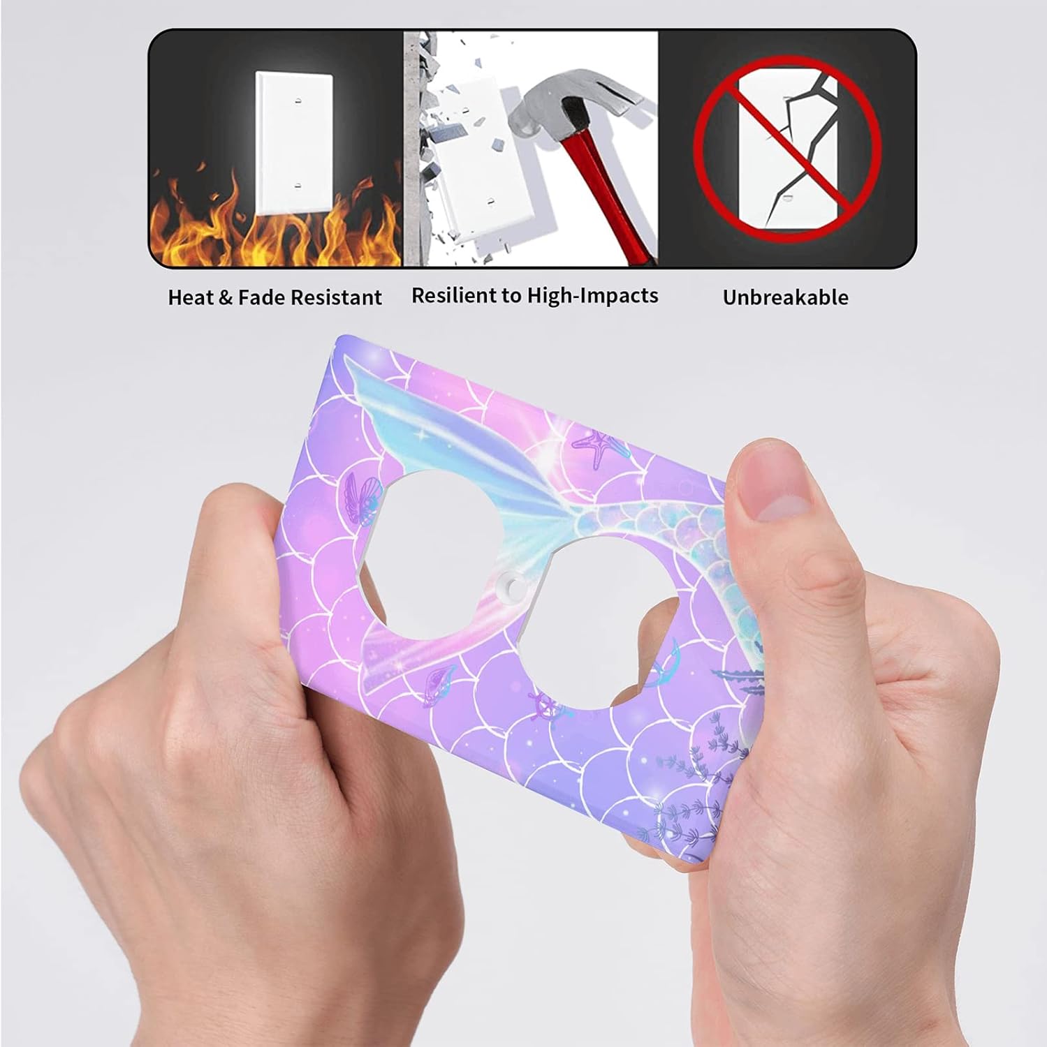2 Pcs Mermaid Wall Plates Light Switch Cover Cute Decorative Outlet Cover for Girls Boys Bedroom Kitchen Home Bathroom Living Room(Single Toggle Duplex Outlet)