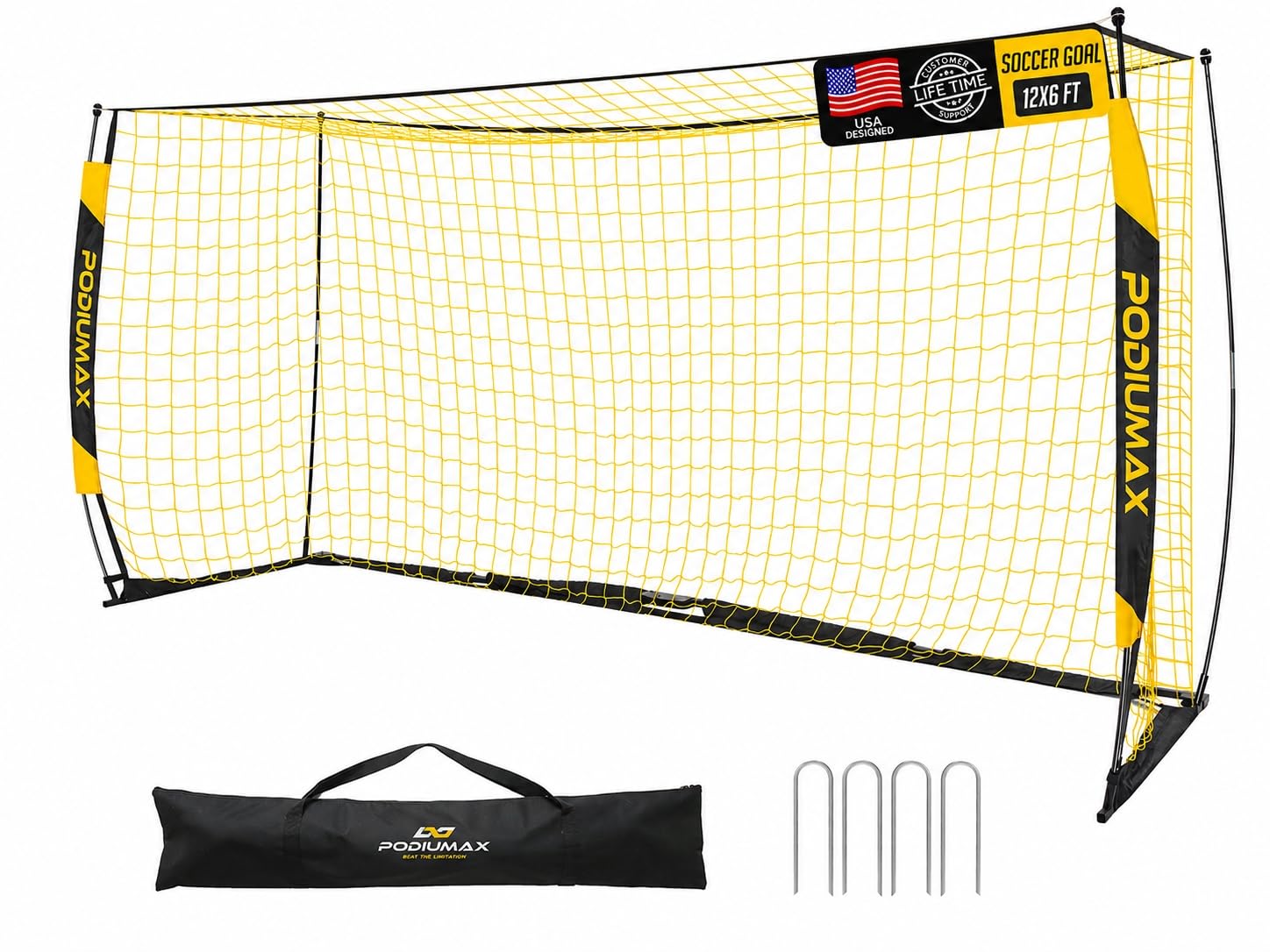 View 1 of ***MISSING SOME POLES*** PodiuMax 12X6 FT Soccer Goals for Backyard with Portable Collapsible Base