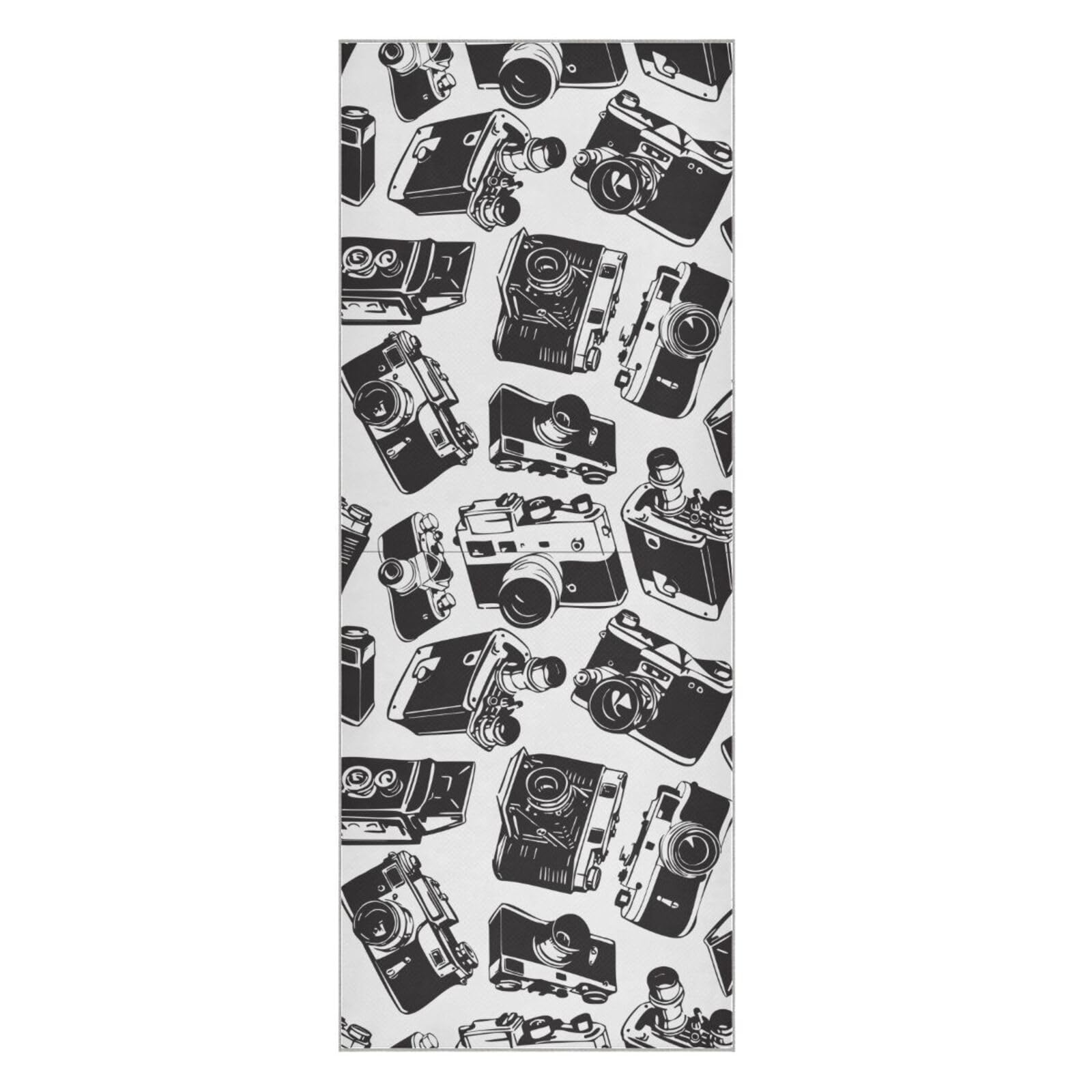 Fygkptb Seamless Pattern with Old Cameras Black White Vintage Retro Style Yoga Towel Non Slip Yoga Mat Cloth Foldable Yoga Towel Sweat Absorbent Yoga Towel with Storage Mesh Bag 73 x 27 inch