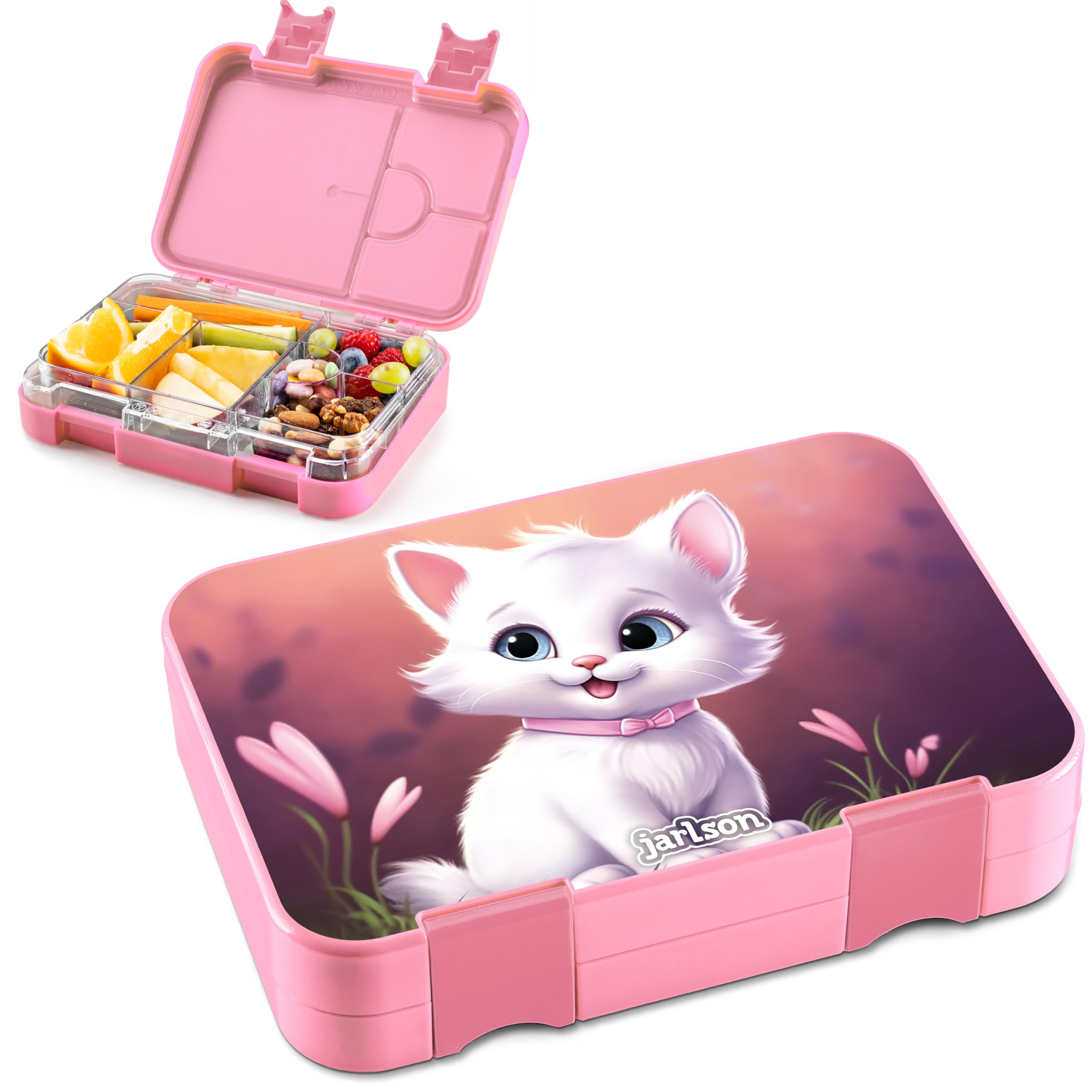 Jarlson® Brotdose Kinder mit Fächern - TONI Lunchbox - Bento Box auslaufsicher – Jausenbox für Kindergarten und Schule - Mädchen und Jungen | Vesperbox | Snackbox (KATZE)