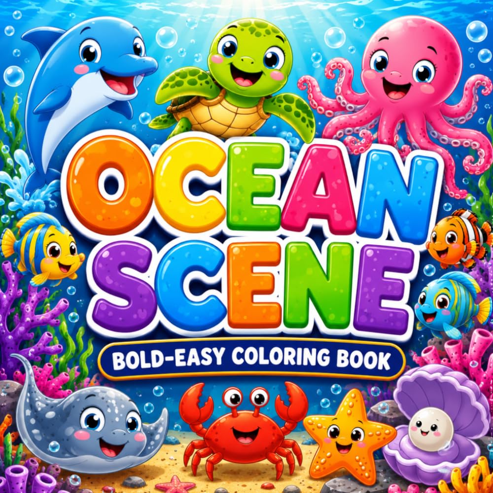 Ocean Scene: Bold and Easy Coloring Book for Kids and Adults | Fun and Relaxing Sea Life Coloring Pages