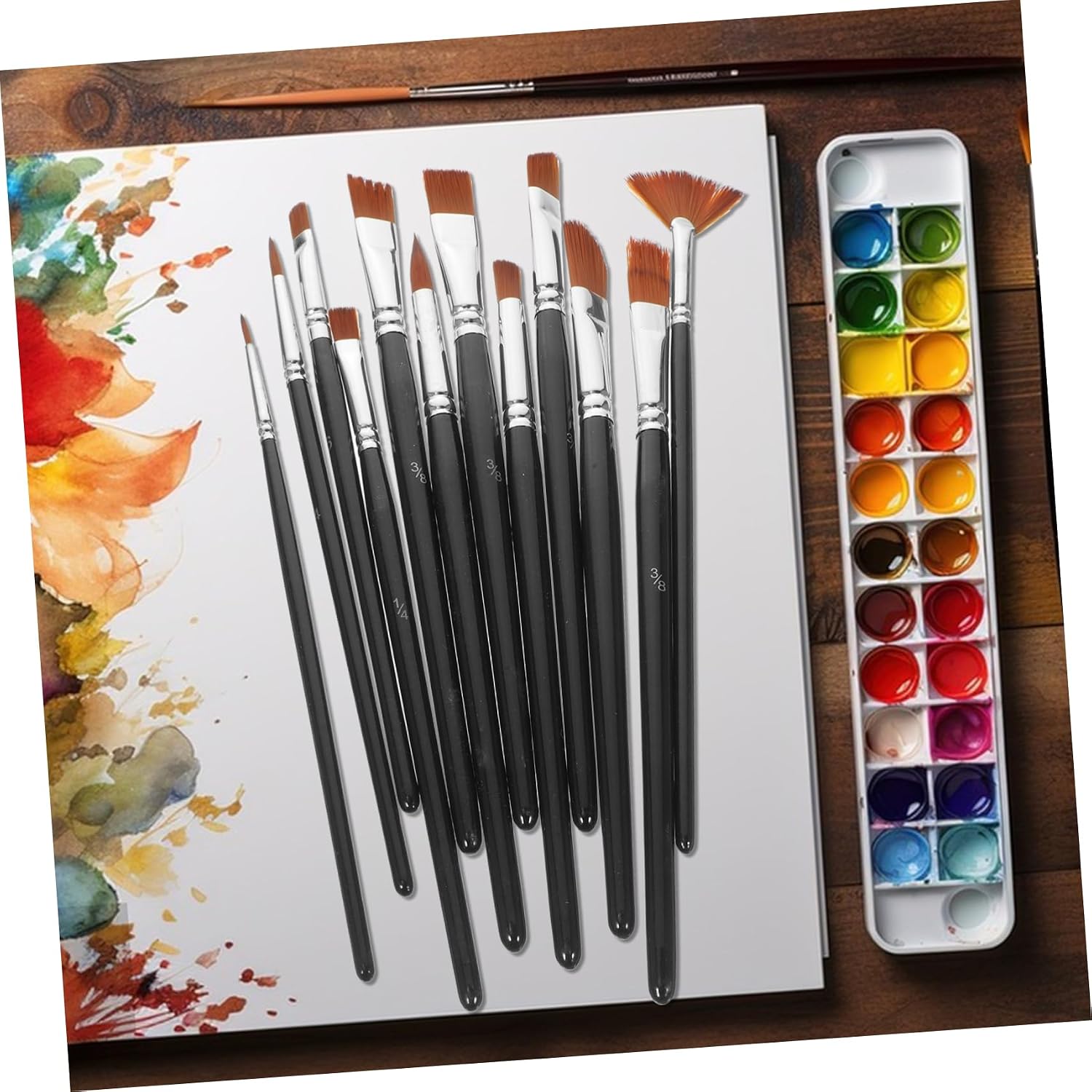 12pcs Nylon Paint Brushes for Watercolor Acrylic and Oil Painting Versatile Flat Tip Art Tools for Students and Professionals Easy to Clean and Maintain