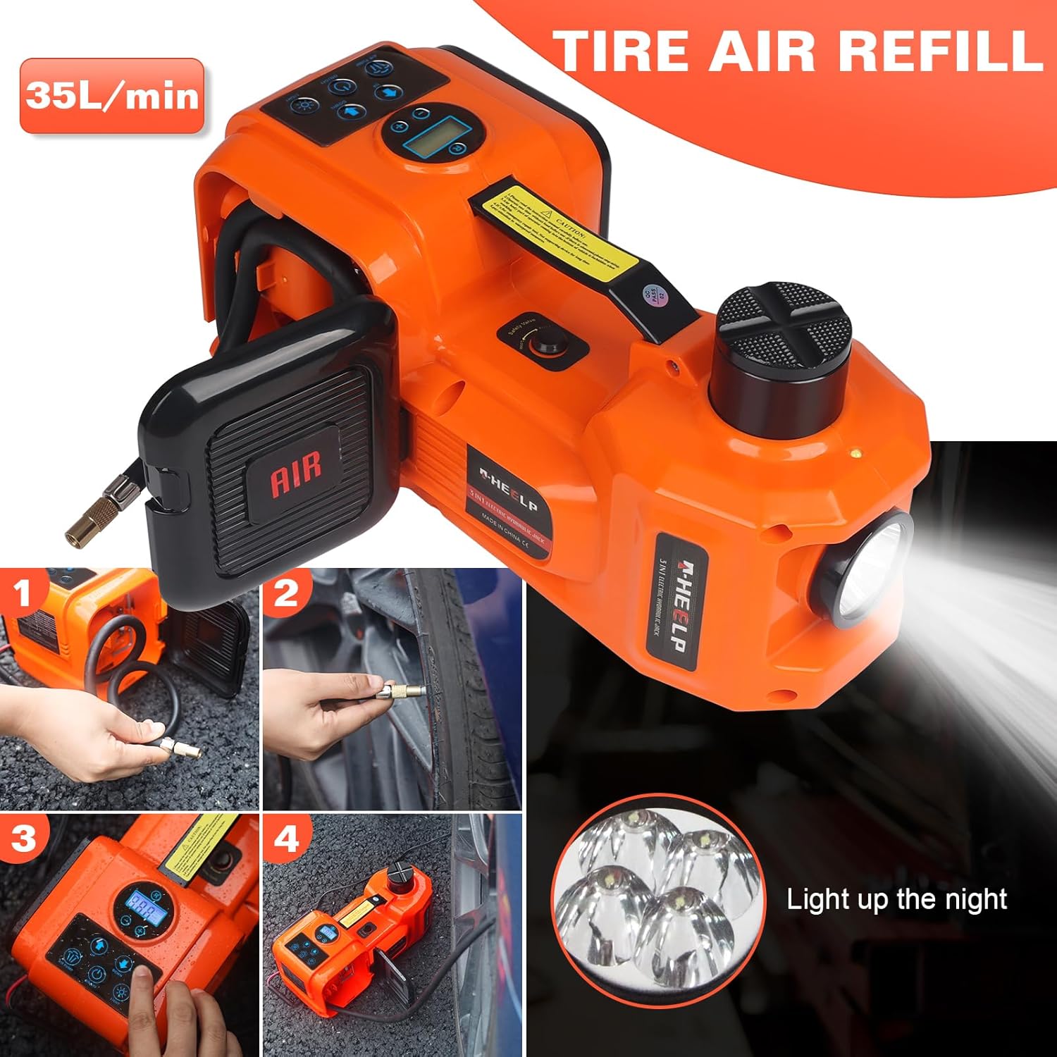 3-in-1 Electric Hydraulic Car Jack Kit – The Ultimate CarJack Electric for Effortless Tire Changing, Robust 5 Ton 12V Jack with LED & Impact Wrench, Designed for Cars, SUVs, and Trucks