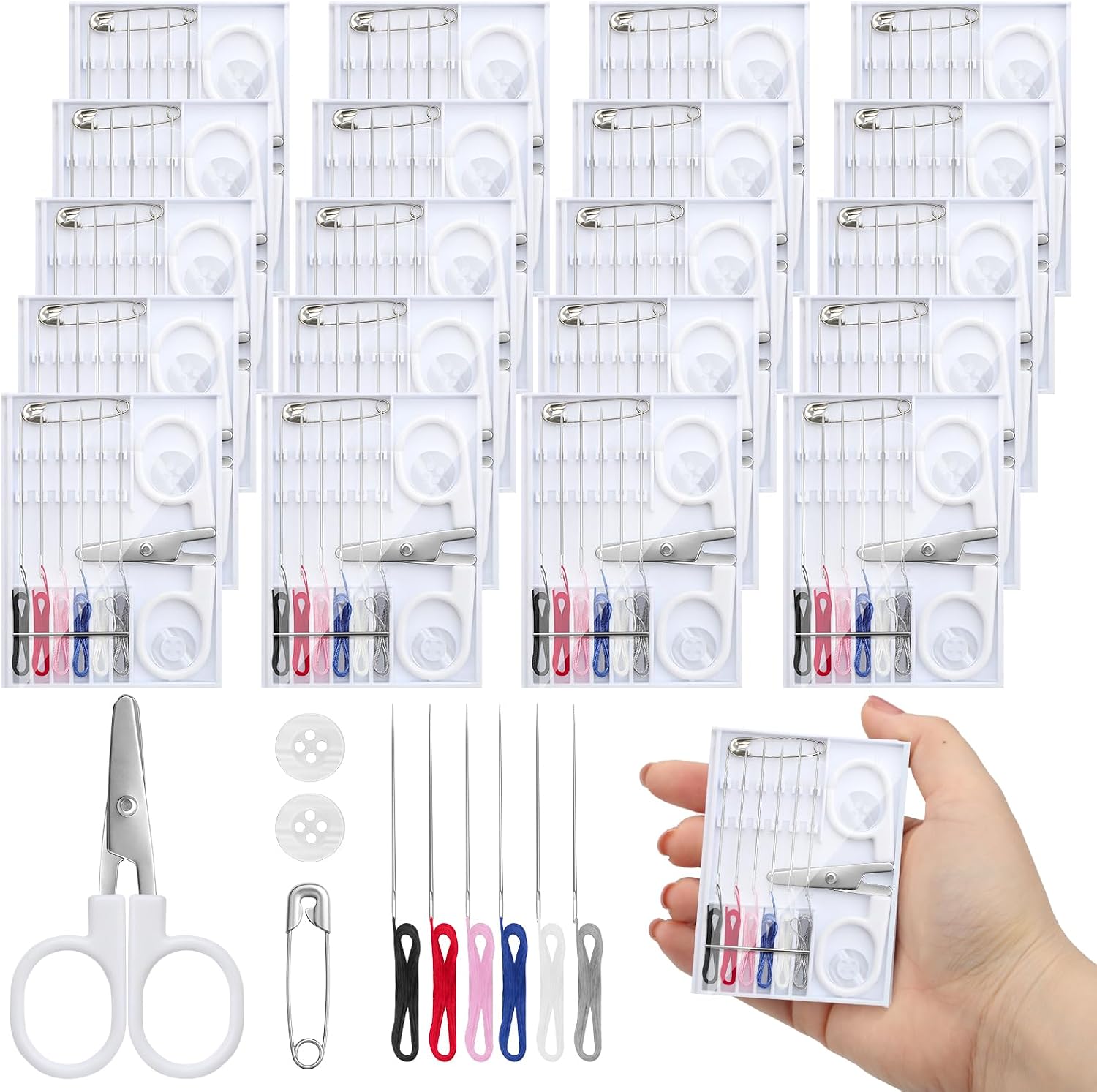 TSV 20 Boxes Mini Travel Sewing Kit, Portable Sewing Kit with Pre-Threaded Needles, Mini Scissors and Buttons for Quick Fixing and Sewing - Ideal Gift for Mom with Travel Kit