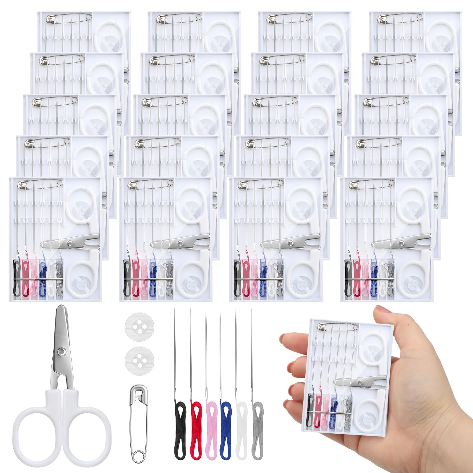 - TSV 20 Boxes Mini Travel Sewing Kit, Portable Sewing Kit with Pre-Threaded Needles, Mini Scissors and Buttons for Quick Fixing and Sewing