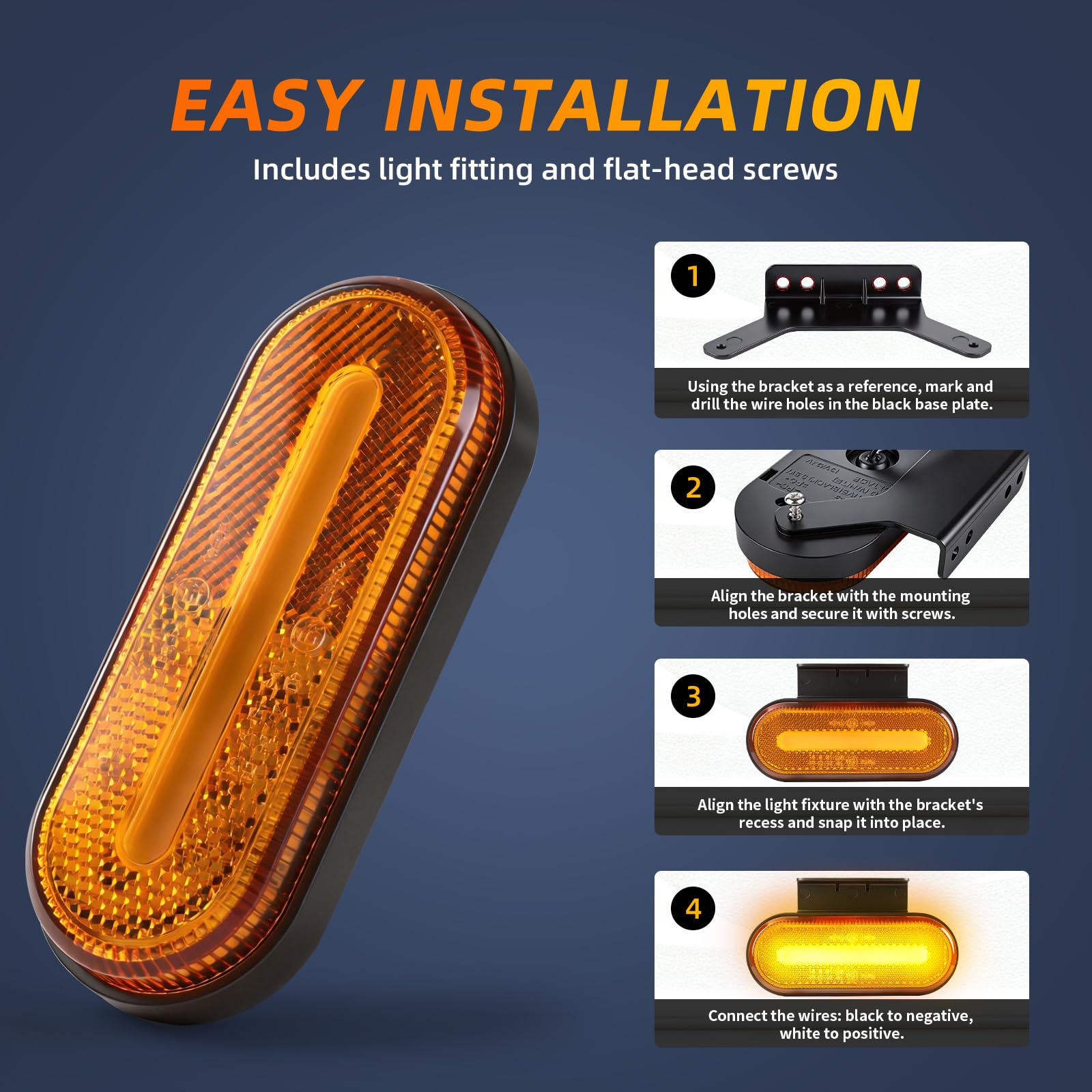 4x Orange LED Seitenmarkierungsleuchten, 12V/24V Anhänger IP65 wasserdichte Halterung Begrenzungsleuchten mit ECE R10 Zertifiziert, für Anhänger, Transporter, Wohnwagen Lastwagen