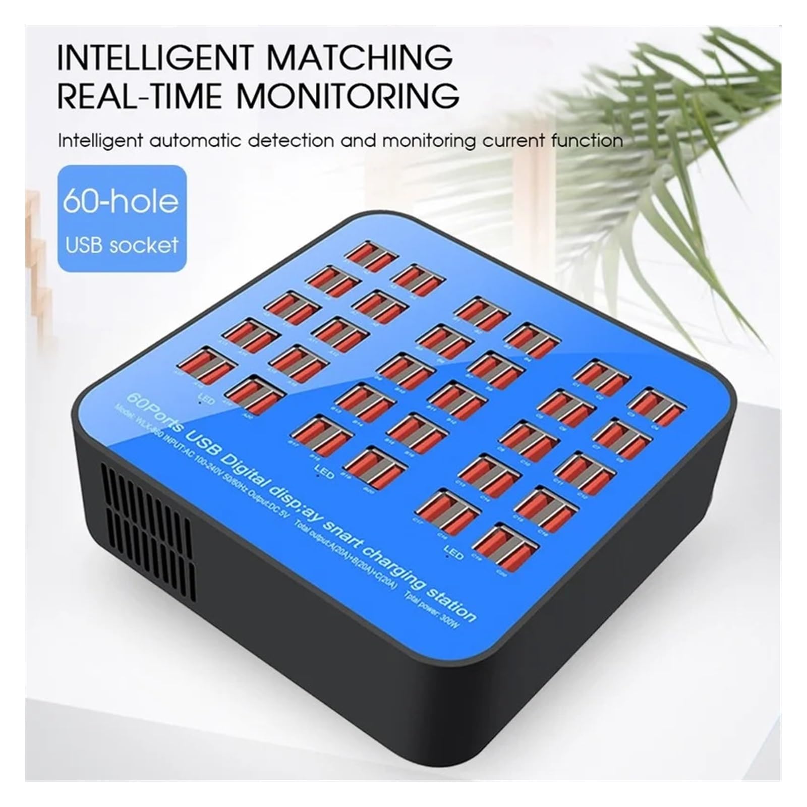 EDEDE Chargeur USB Multiple, Chargeur USB Multi-Rapide 300W, Station de Charge USB Portable à 60 Ports, Chargeur Mural Intelligent pour Smartphone(100W)