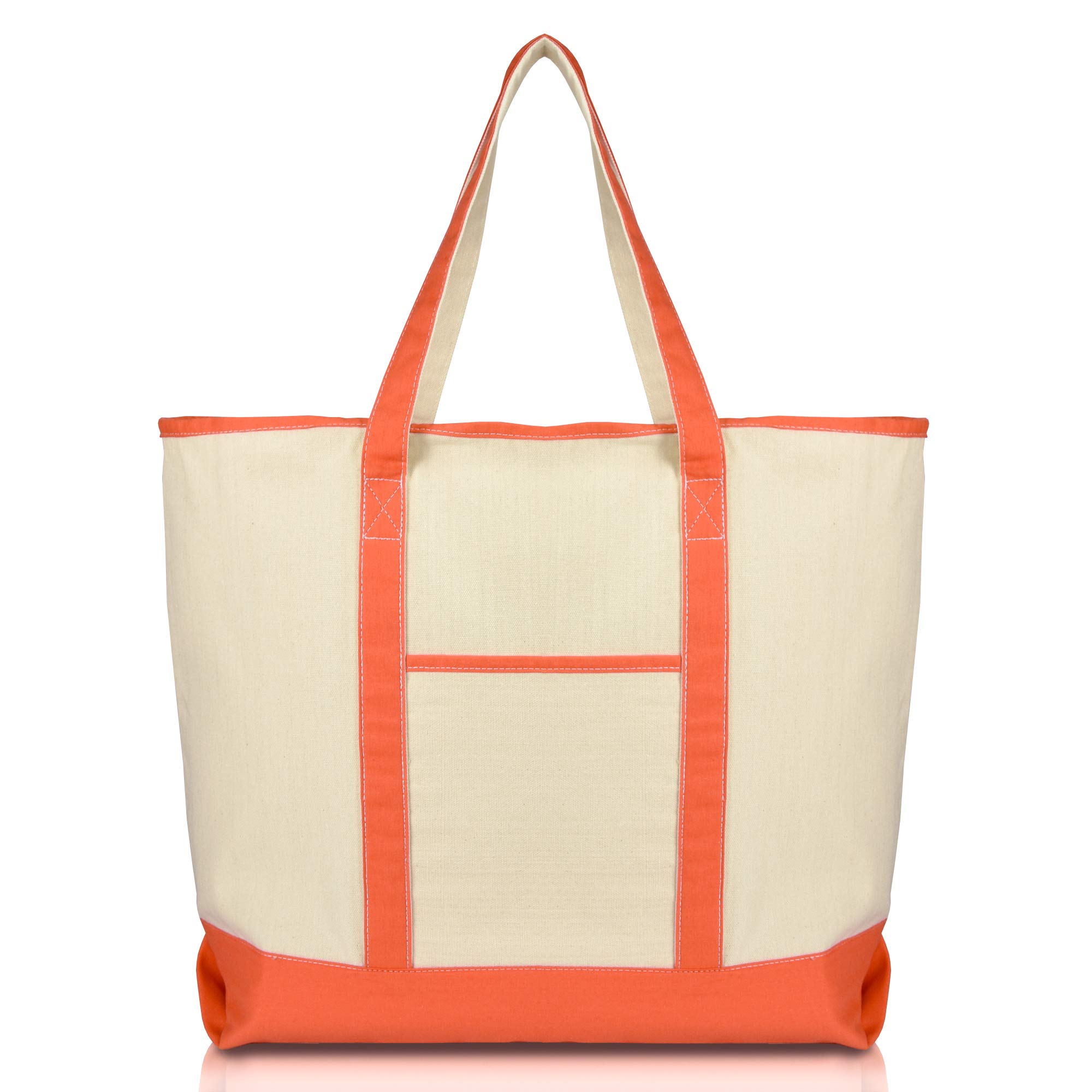 DALIX22'' Extra Large Zippered Shopping Tote Grocery Bag with Outer Pocket in Orange