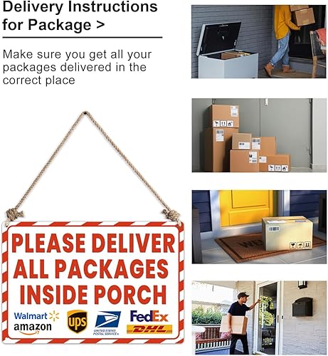 Miniatura 7 de ALKB Señal de entrega de paquetes para uso al aire libre  Please Deliver All Packages Inside Porch  Señales de entrega para el hogar