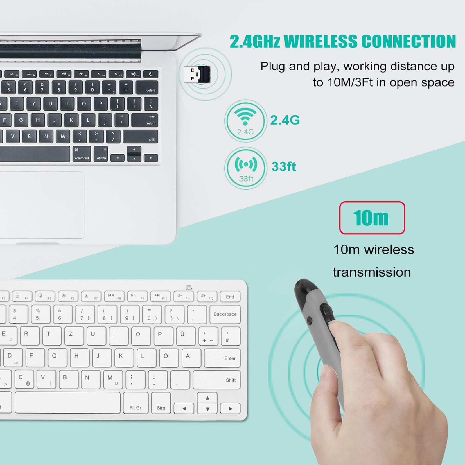Mouse a Penna Wireless, Stilo Ottico 2.4G Bluetooth Dual Mode con DPI Regolabile a 800, 1200 e 1600, per, IOS, PC, Laptop, Notebook e Mac. (Grigio argento)